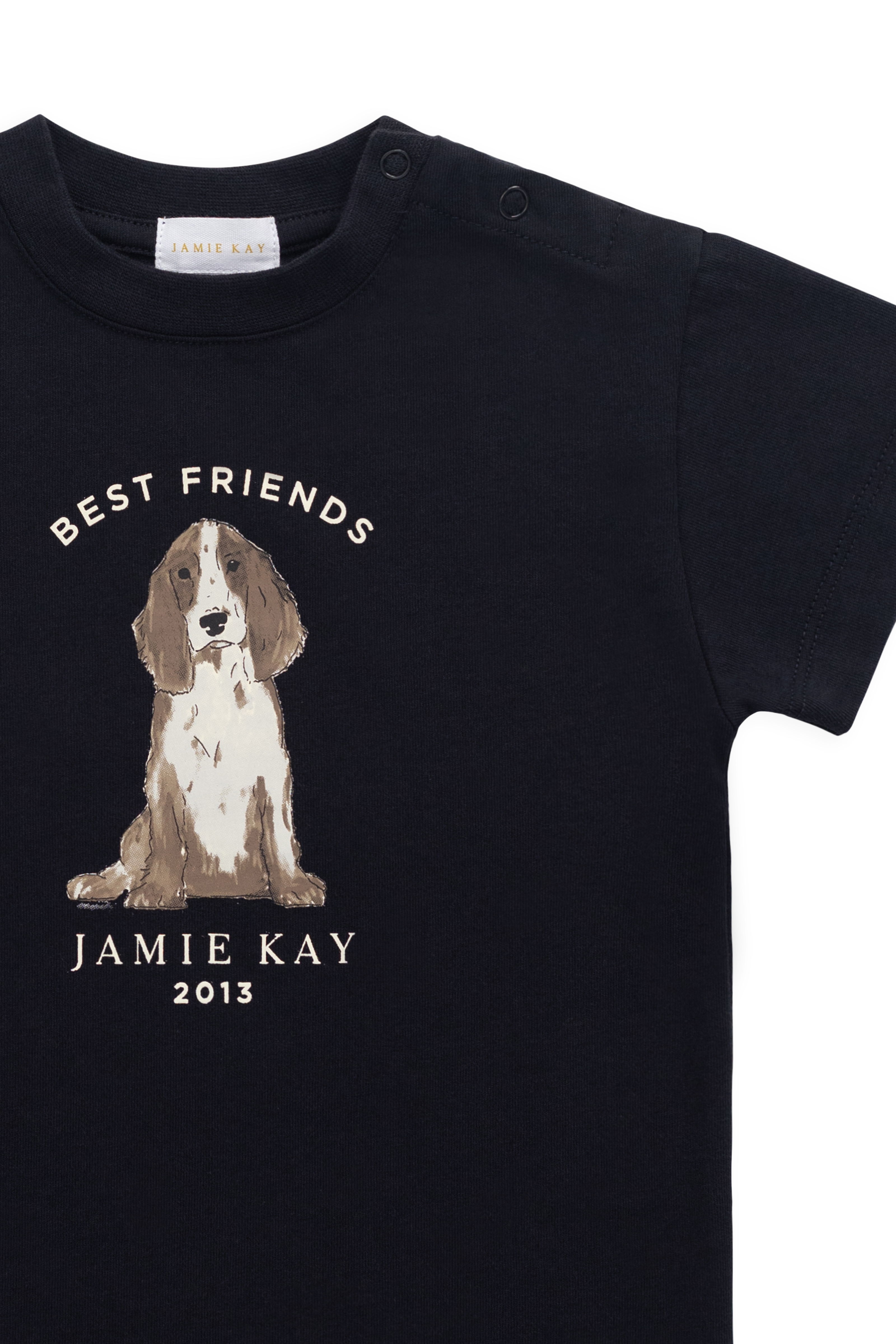 T-shirt décontracté en coton biologique à manches courtes pour enfants de 6 mois à 8 ans, bleu marine foncé, avec motif « Best Friends » et coupe décontractée
