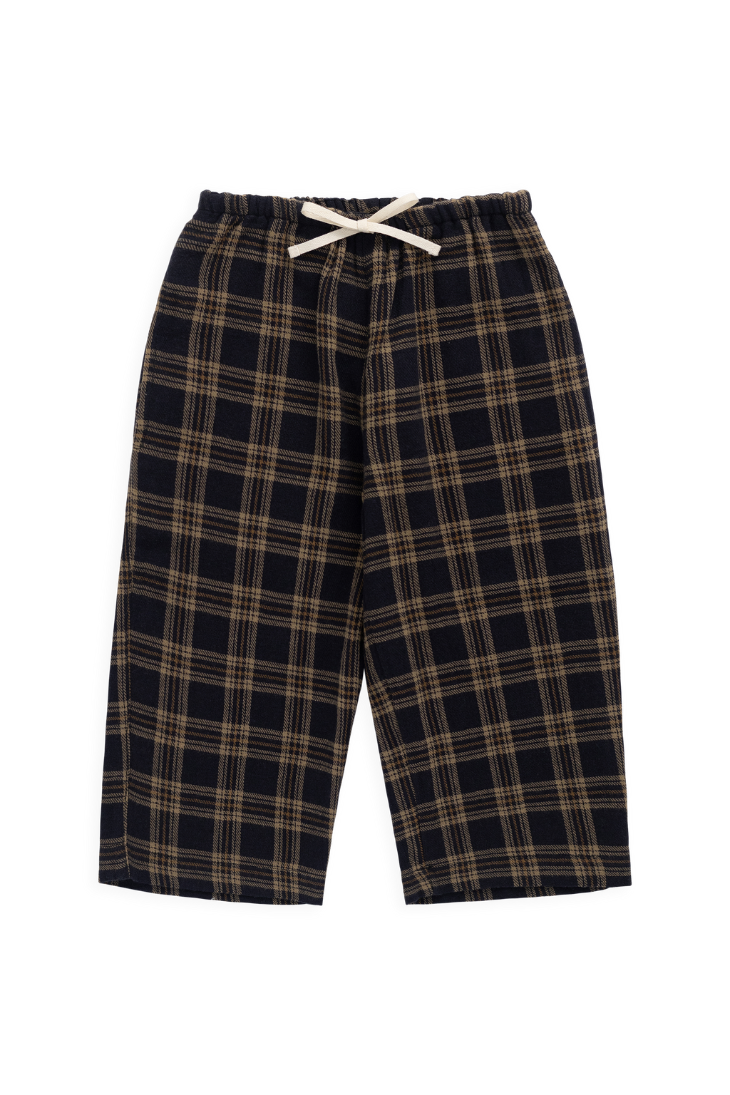 Pantalon décontracté en coton biologique à carreaux classiques couleur terre, avec lien décoratif à la taille, pour enfants de 6 mois à 8 ans