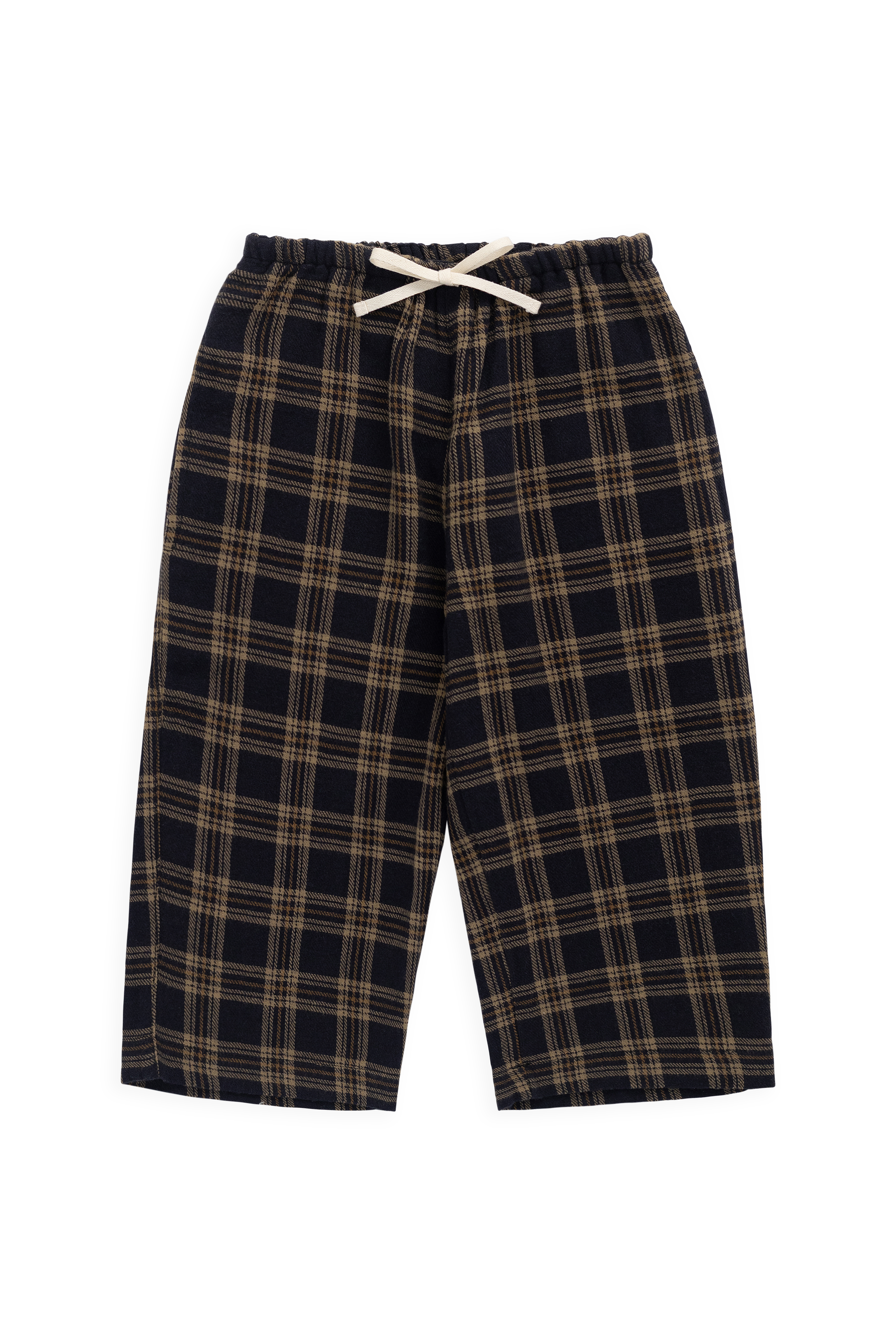 Pantalon décontracté en coton biologique à carreaux classiques couleur terre, avec lien décoratif à la taille, pour enfants de 6 mois à 8 ans