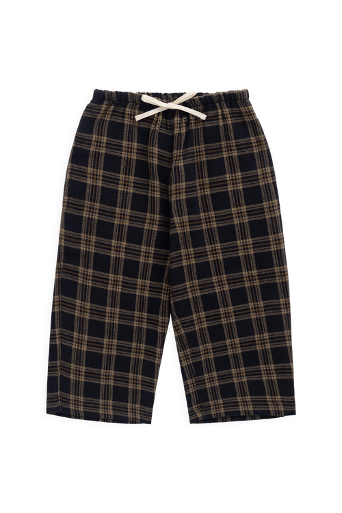 Pantalon décontracté en coton biologique à carreaux classiques couleur terre, avec lien décoratif à la taille, pour enfants de 6 mois à 8 ans