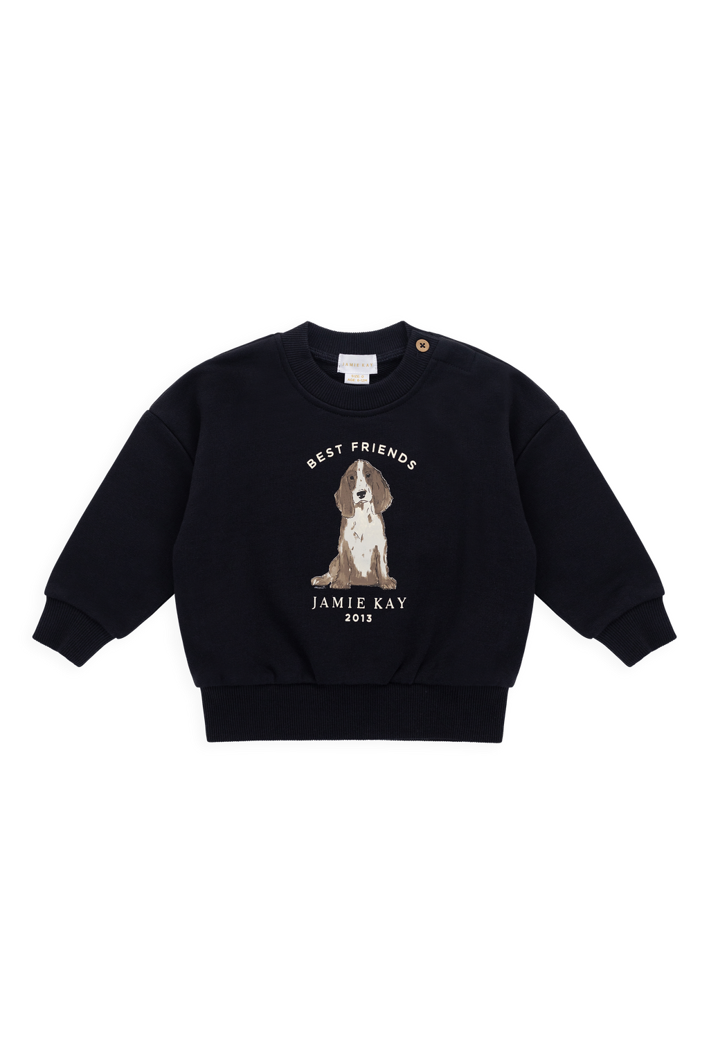 Sweat-shirt ras-du-cou en coton biologique douillet bleu marine avec motif « Best Friends », coupe décontractée pour être superposé, 6 mois-8 ans