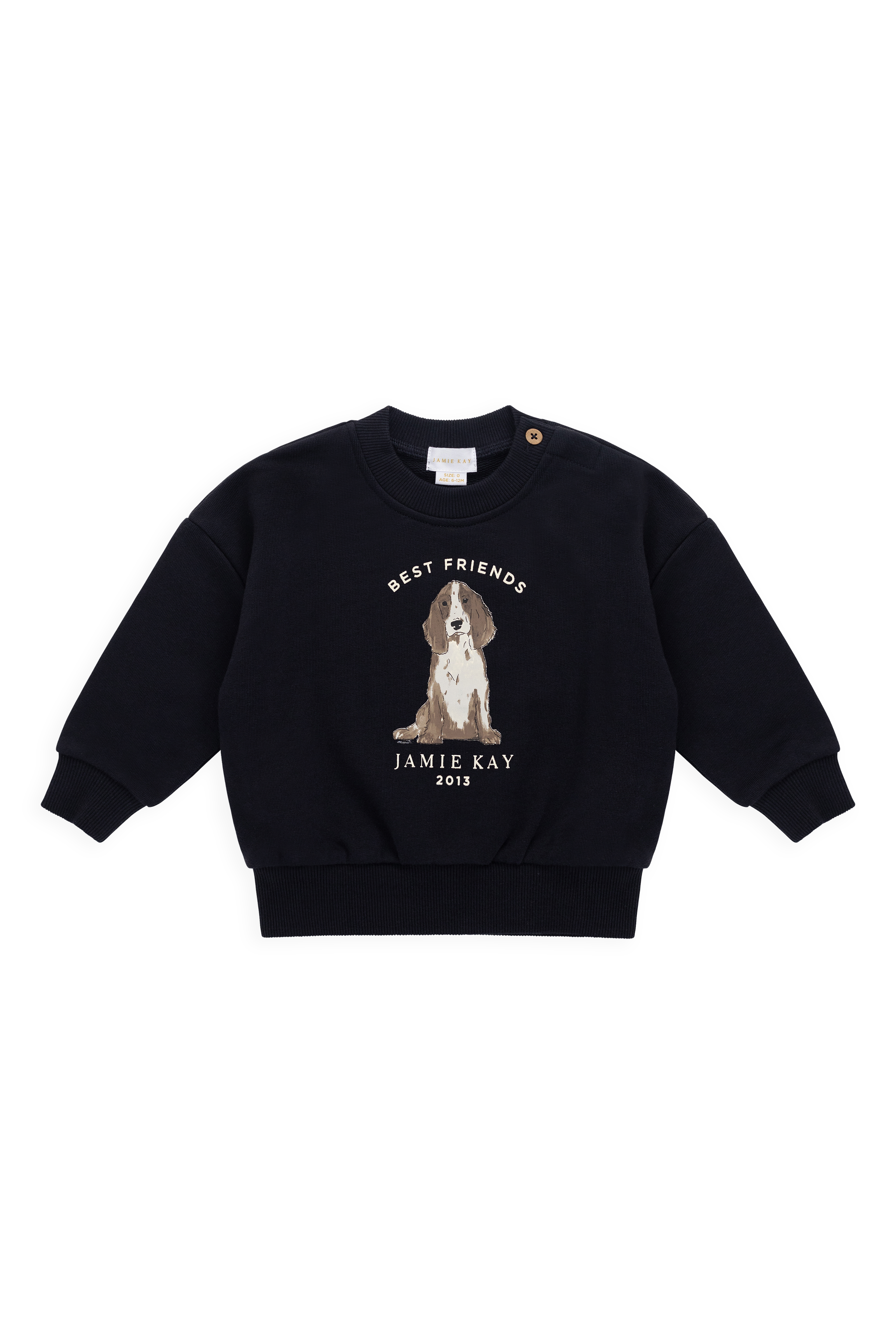 Sweat-shirt ras-du-cou en coton biologique douillet bleu marine avec motif « Best Friends », coupe décontractée pour être superposé, 6 mois-8 ans
