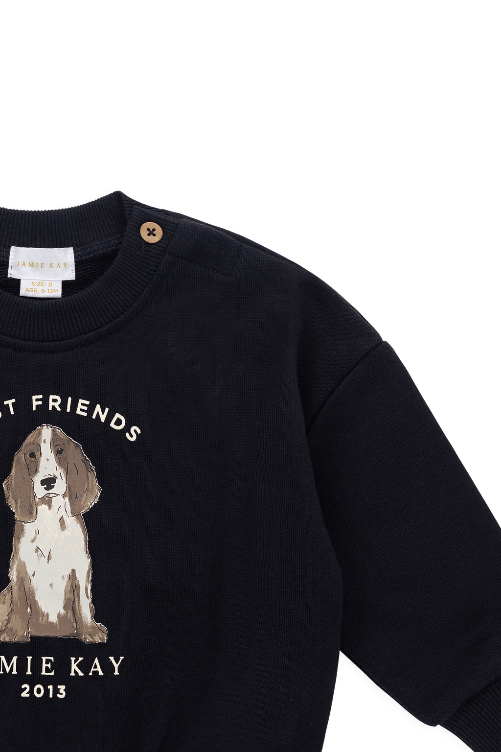 Sweat-shirt ras-du-cou en coton biologique douillet bleu marine avec motif « Best Friends », coupe décontractée pour être superposé, 6 mois-8 ans