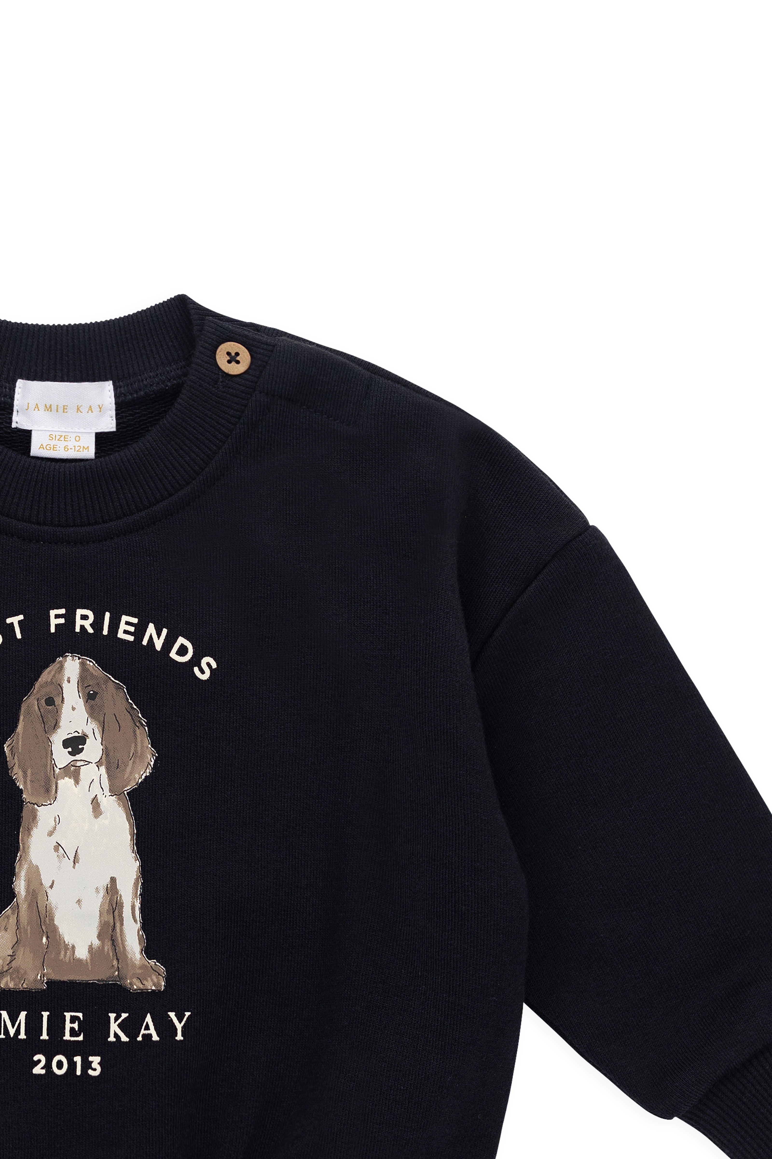 Sweat-shirt ras-du-cou en coton biologique douillet bleu marine avec motif « Best Friends », coupe décontractée pour être superposé, 6 mois-8 ans