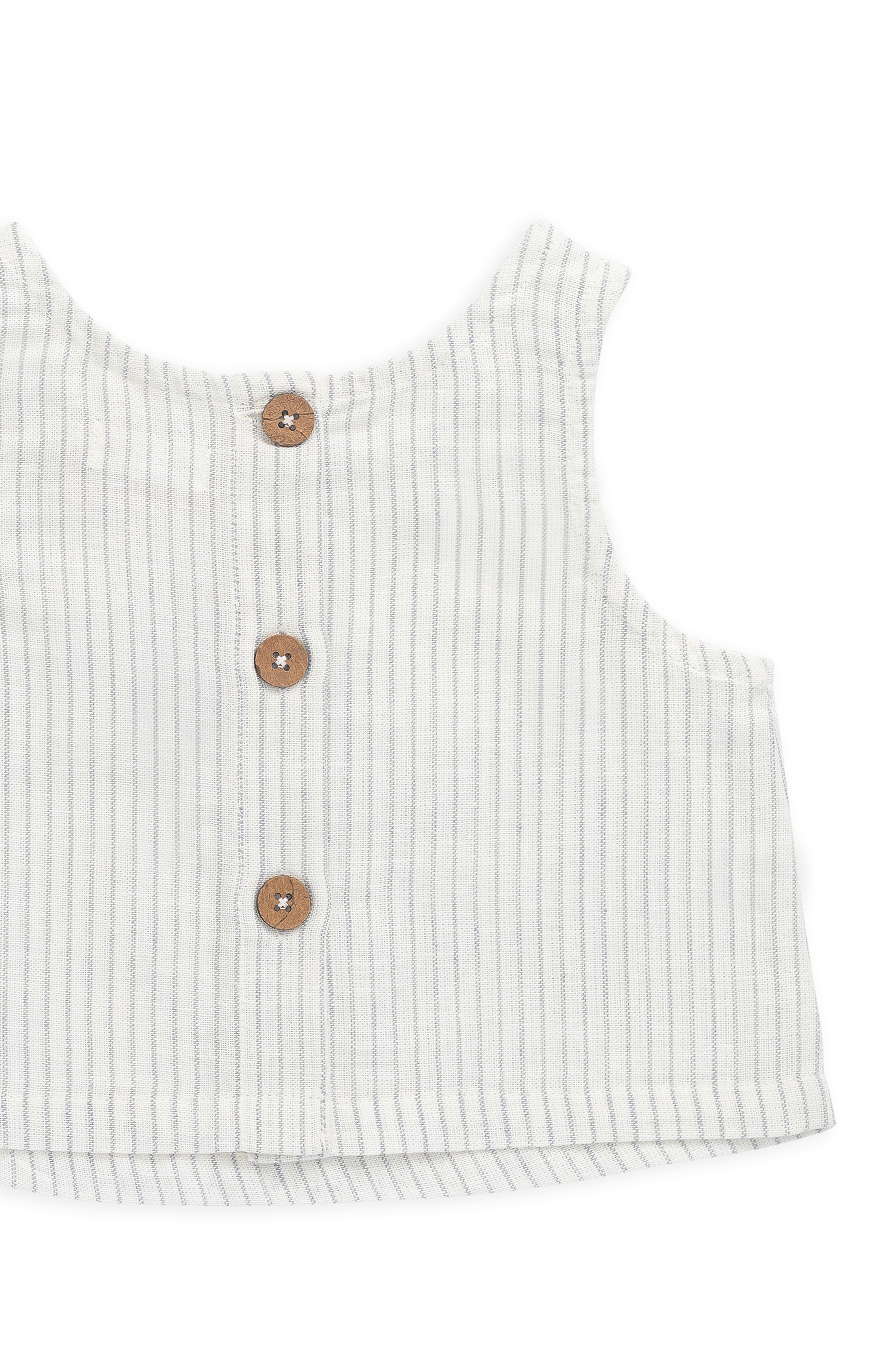 Débardeur sans manches en coton biologique à fines rayures parchemin délicates avec ourlet évasé et boutonnage au dos pour bébés de 0 à 3 ans