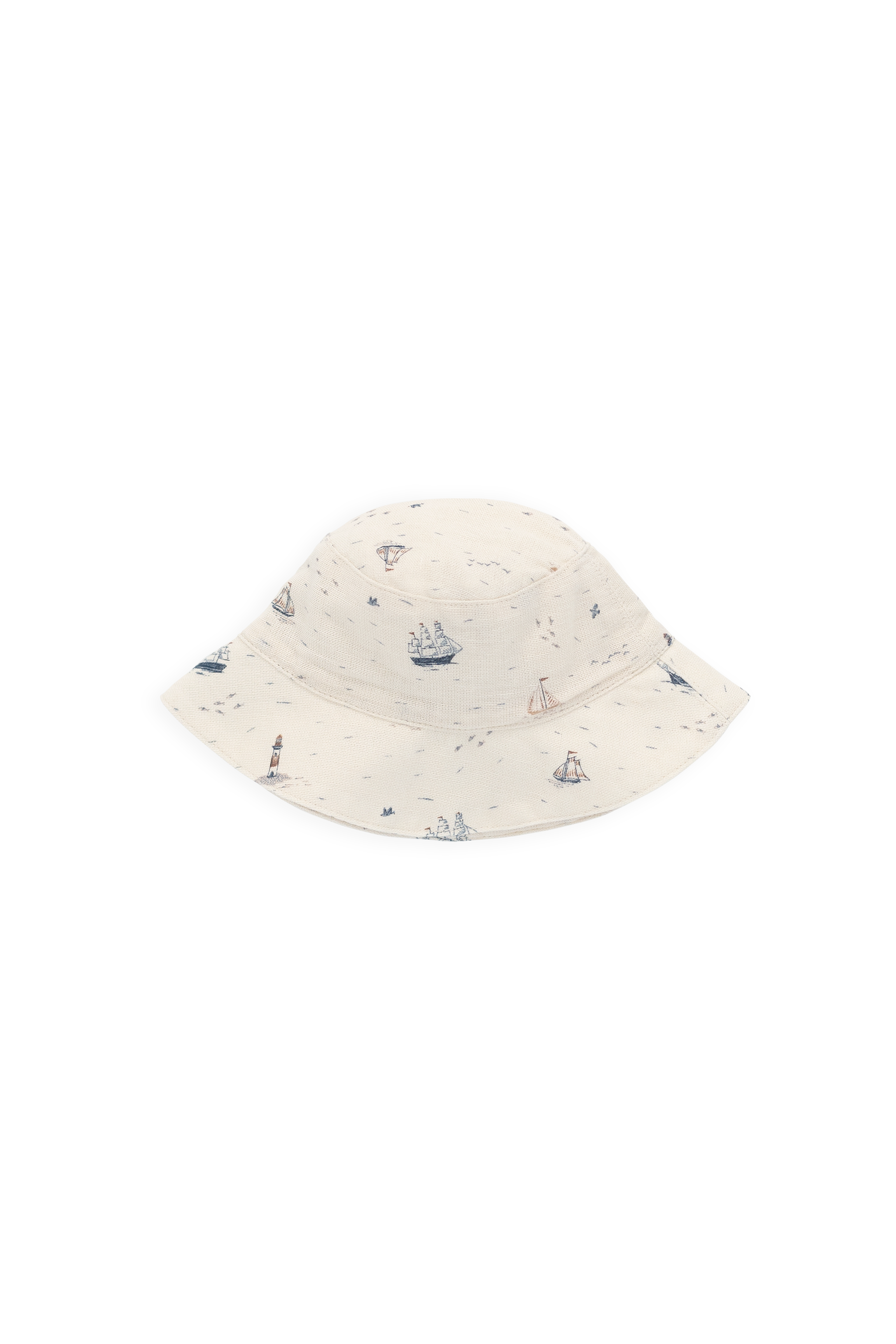 Bob en coton tissé biologique à motifs nautiques ludiques avec bord incurvé pour la protection solaire