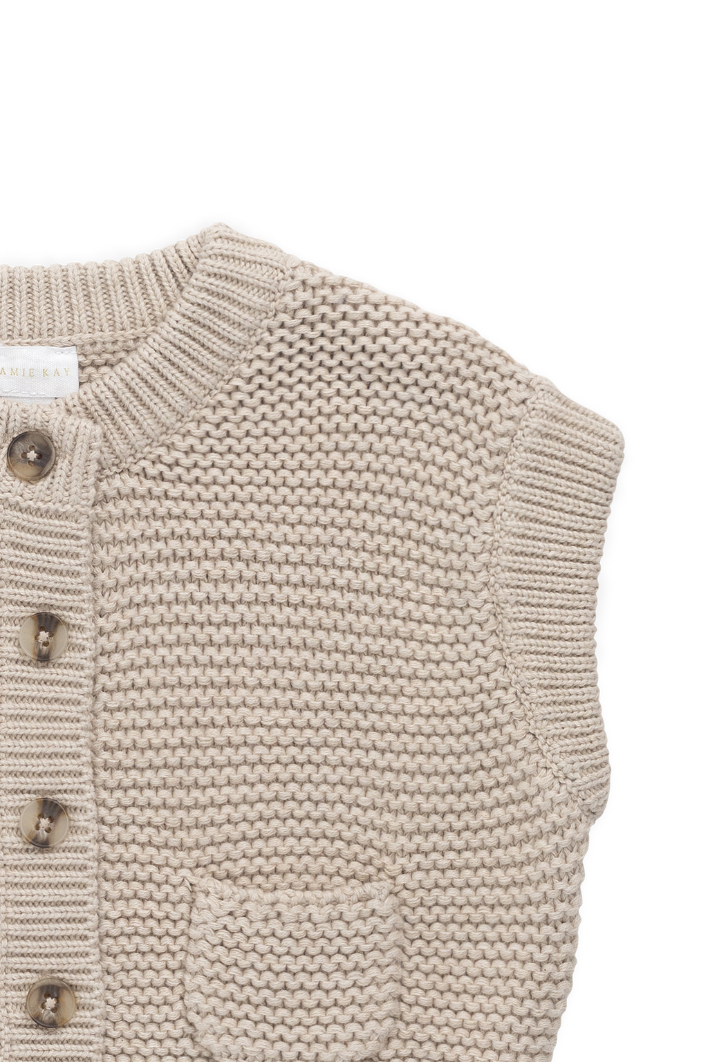 Gilet en maille 100 % coton classique couleur avoine avec boutonnage avant et détails de poche, à superposer, 0 mois-8 ans