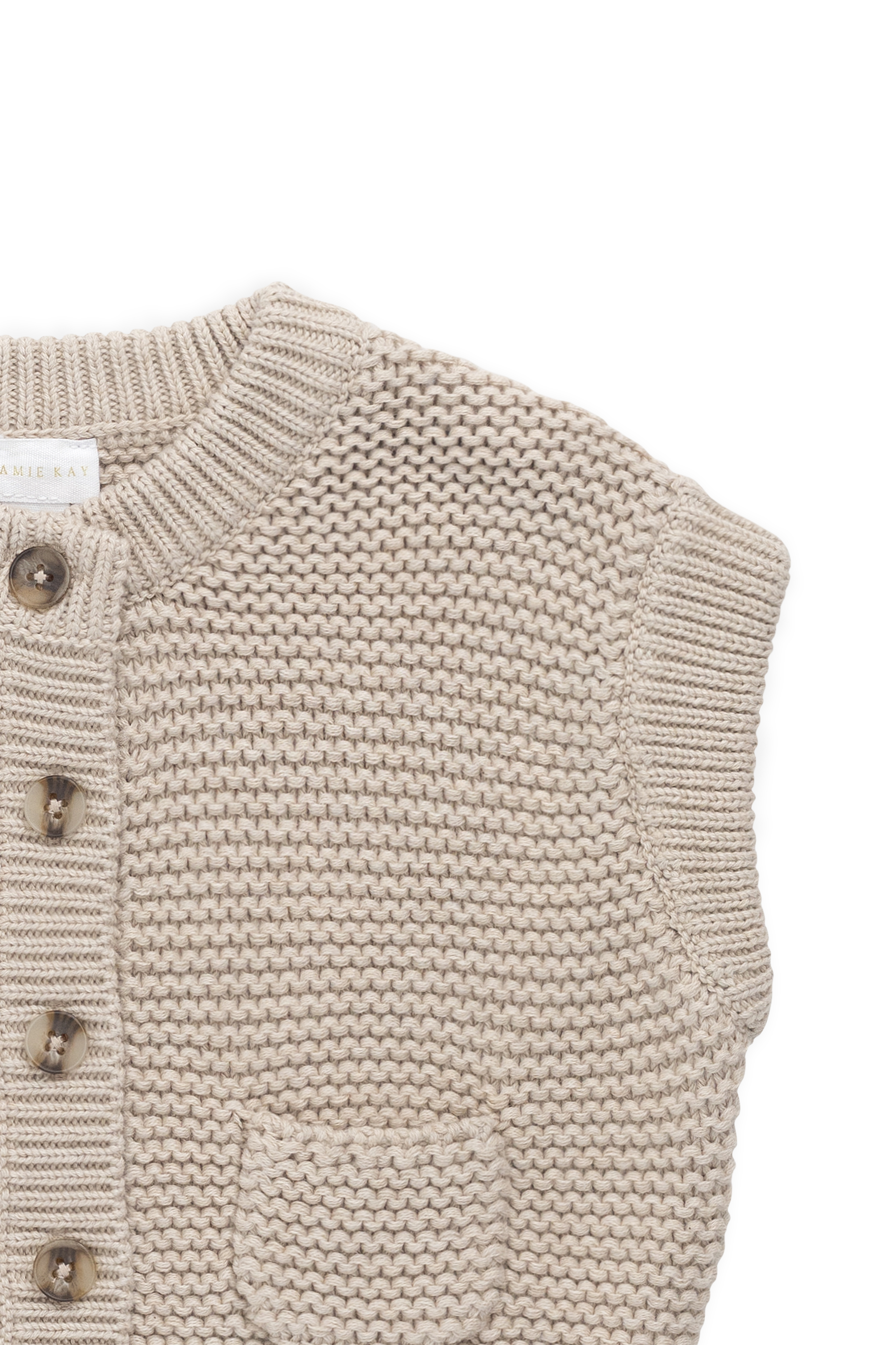 Gilet en maille 100 % coton classique couleur avoine avec boutonnage avant et détails de poche, à superposer, 0 mois-8 ans