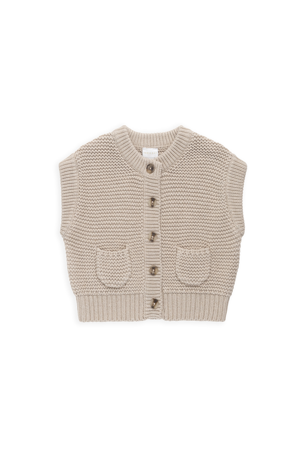 Gilet en maille 100 % coton classique couleur avoine avec boutonnage avant et détails de poche, à superposer, 0 mois-8 ans