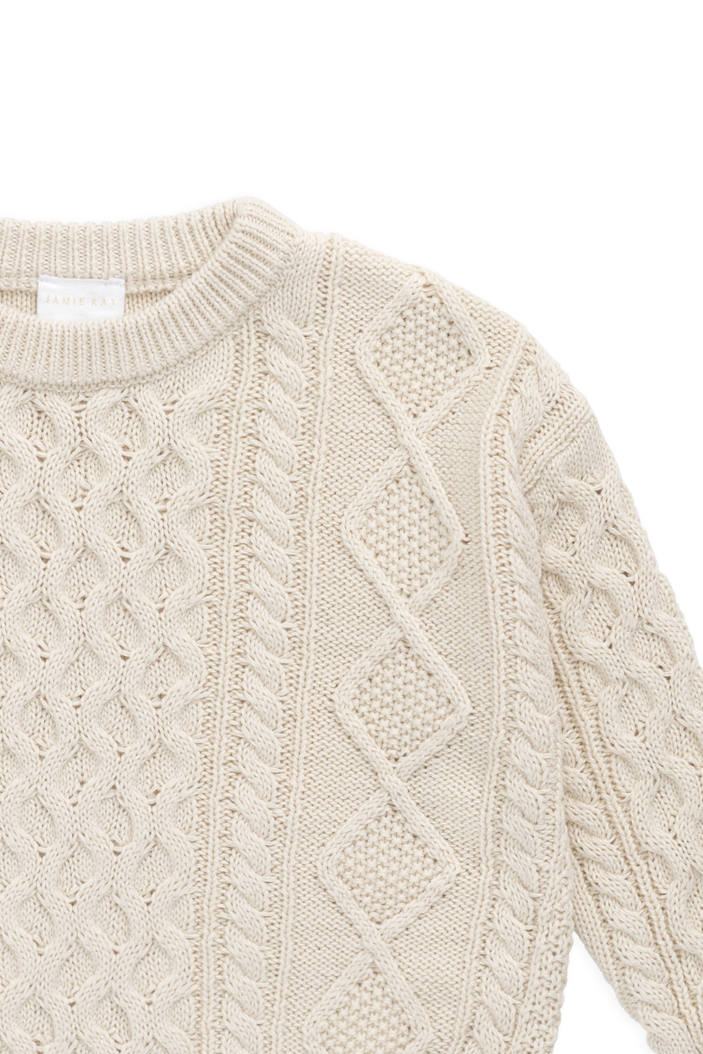 Pull col rond intemporel en maille torsadée 100 % coton vanille avec poignets côtelés pour les journées plus fraîches 6 mois-8 ans
