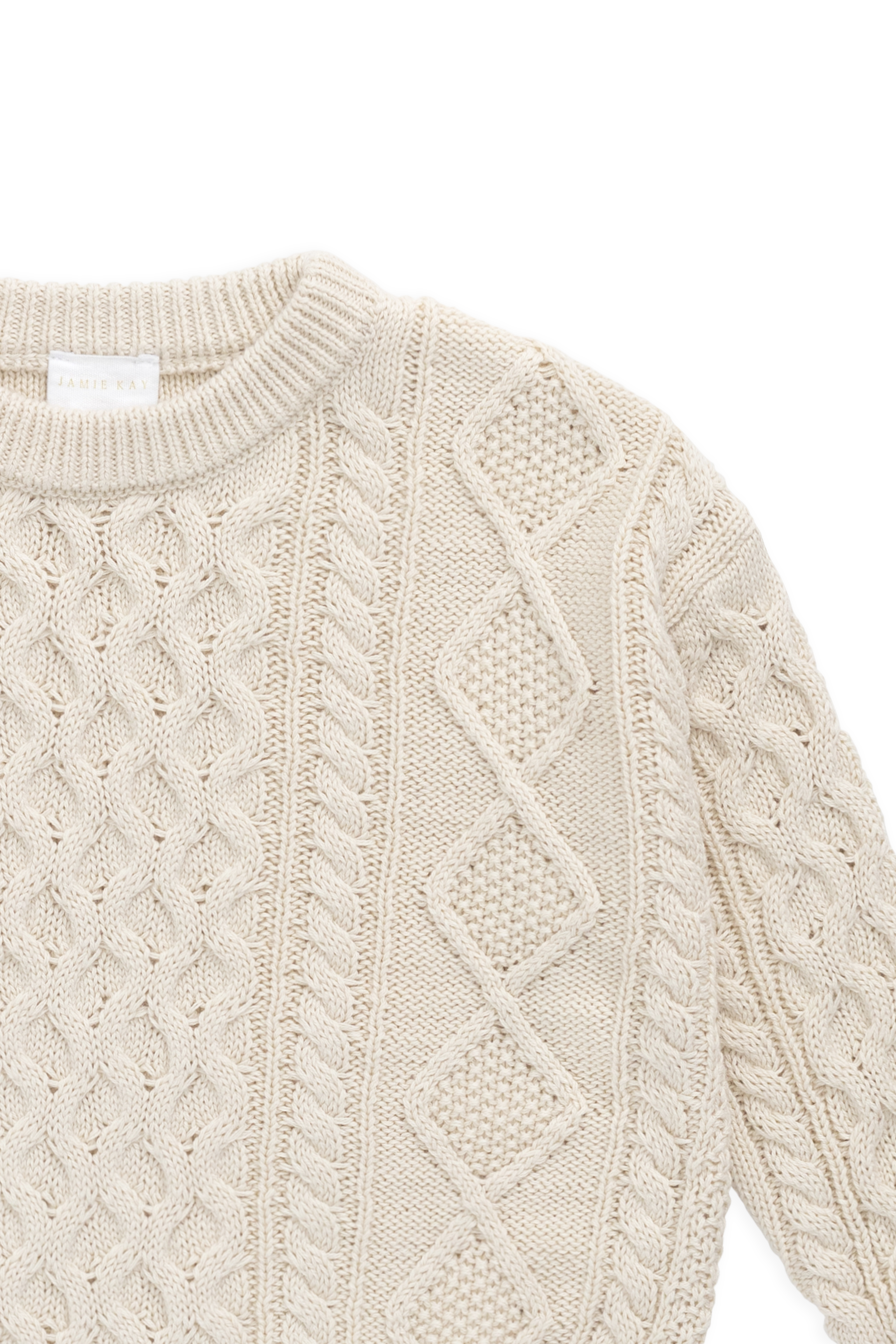 Pull col rond intemporel en maille torsadée 100 % coton vanille avec poignets côtelés pour les journées plus fraîches 6 mois-8 ans