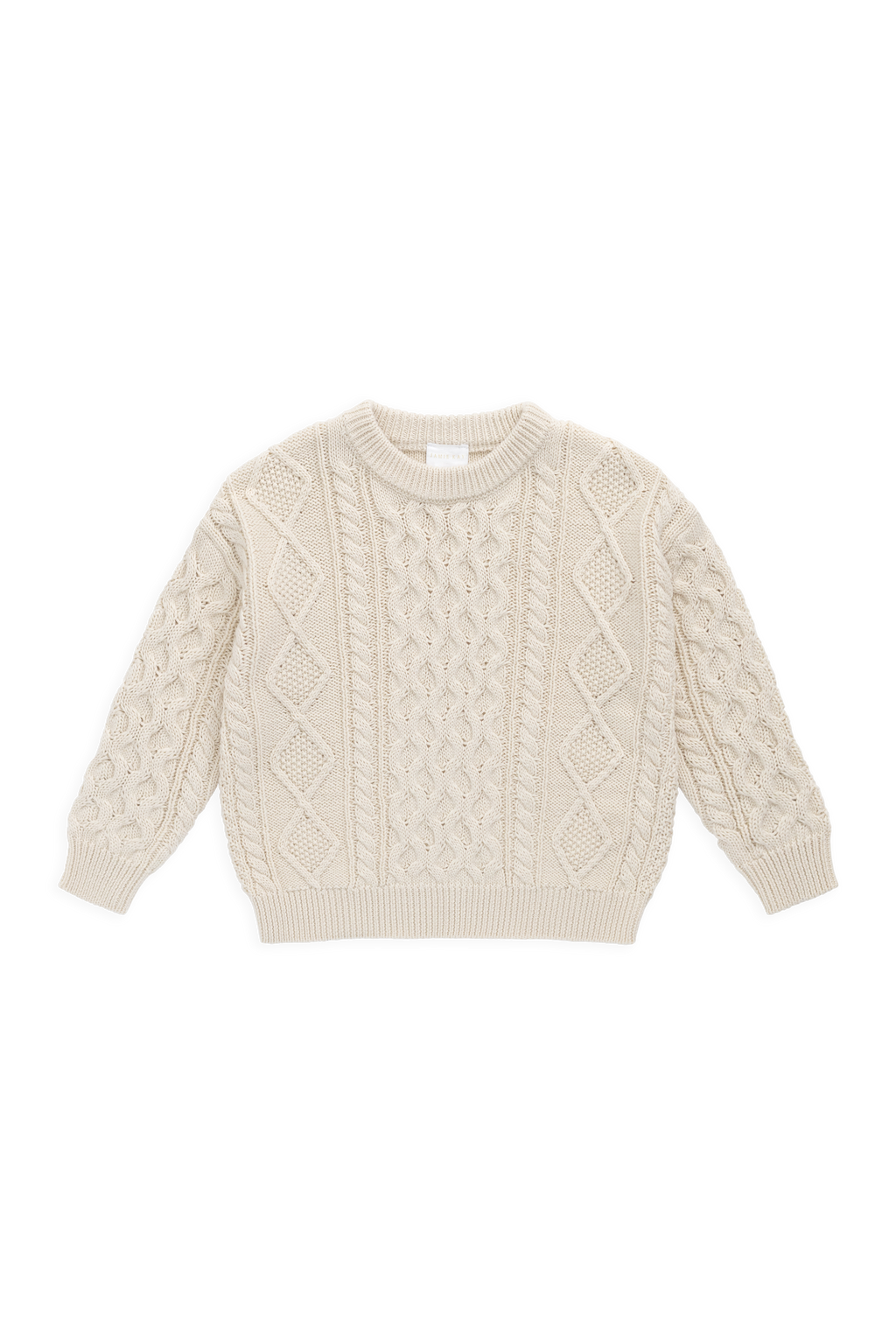 Pull col rond intemporel en maille torsadée 100 % coton vanille avec poignets côtelés pour les journées plus fraîches 6 mois-8 ans