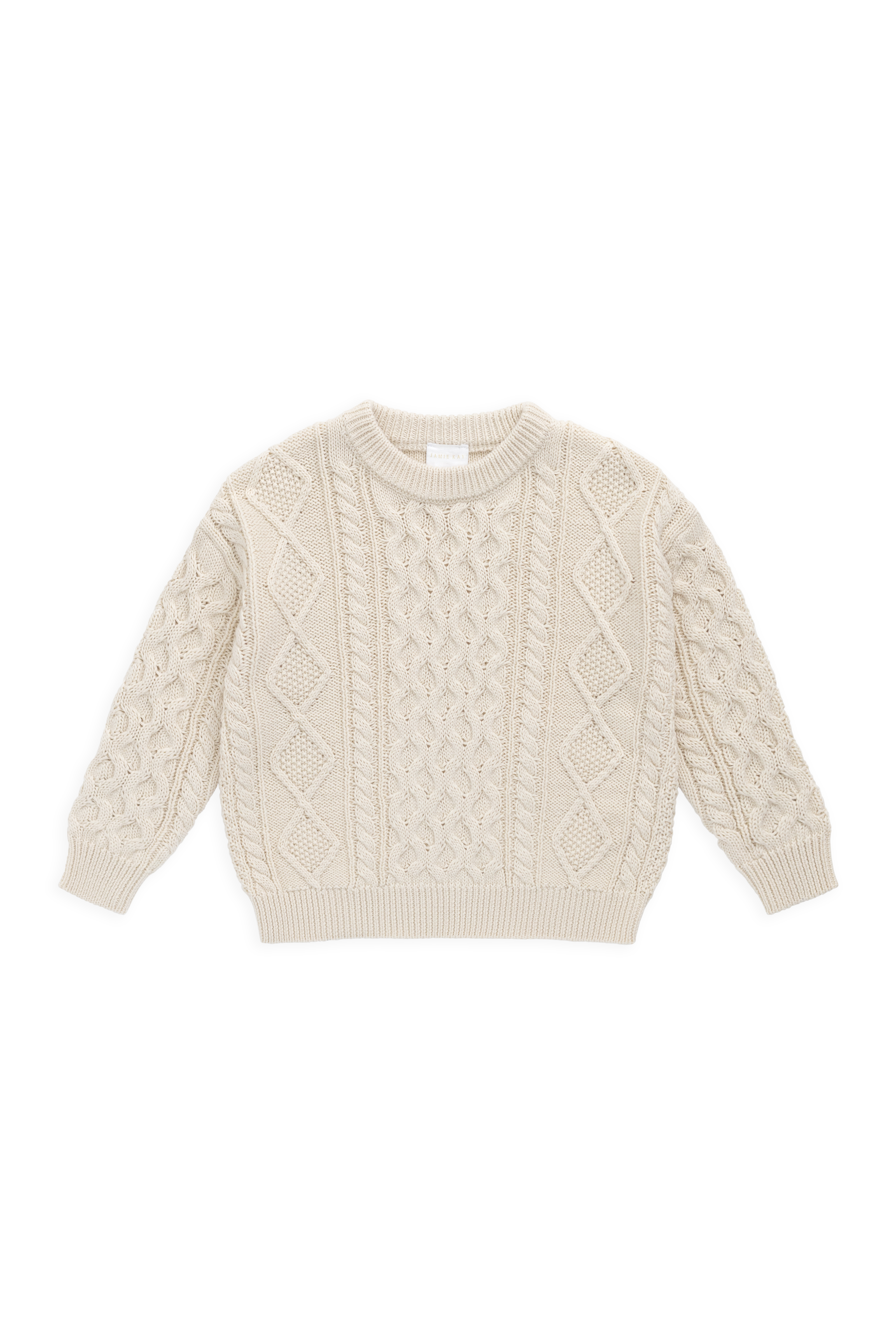 Pull col rond intemporel en maille torsadée 100 % coton vanille avec poignets côtelés pour les journées plus fraîches 6 mois-8 ans