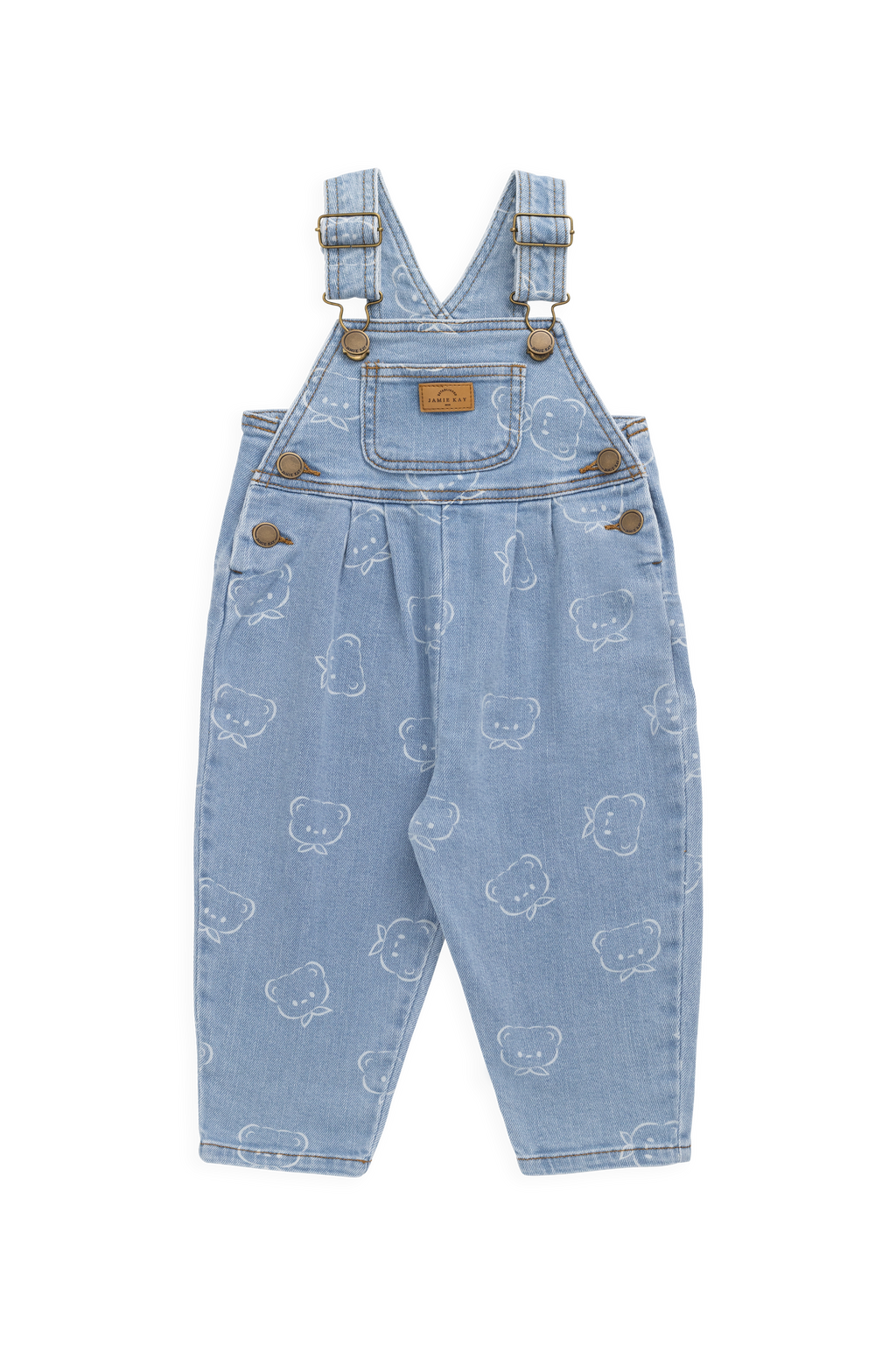 Salopette en jean bleu clair décontractée en coton imprimé Bowie avec bretelles réglables et poche bavette pour enfants de 6 mois à 6 ans