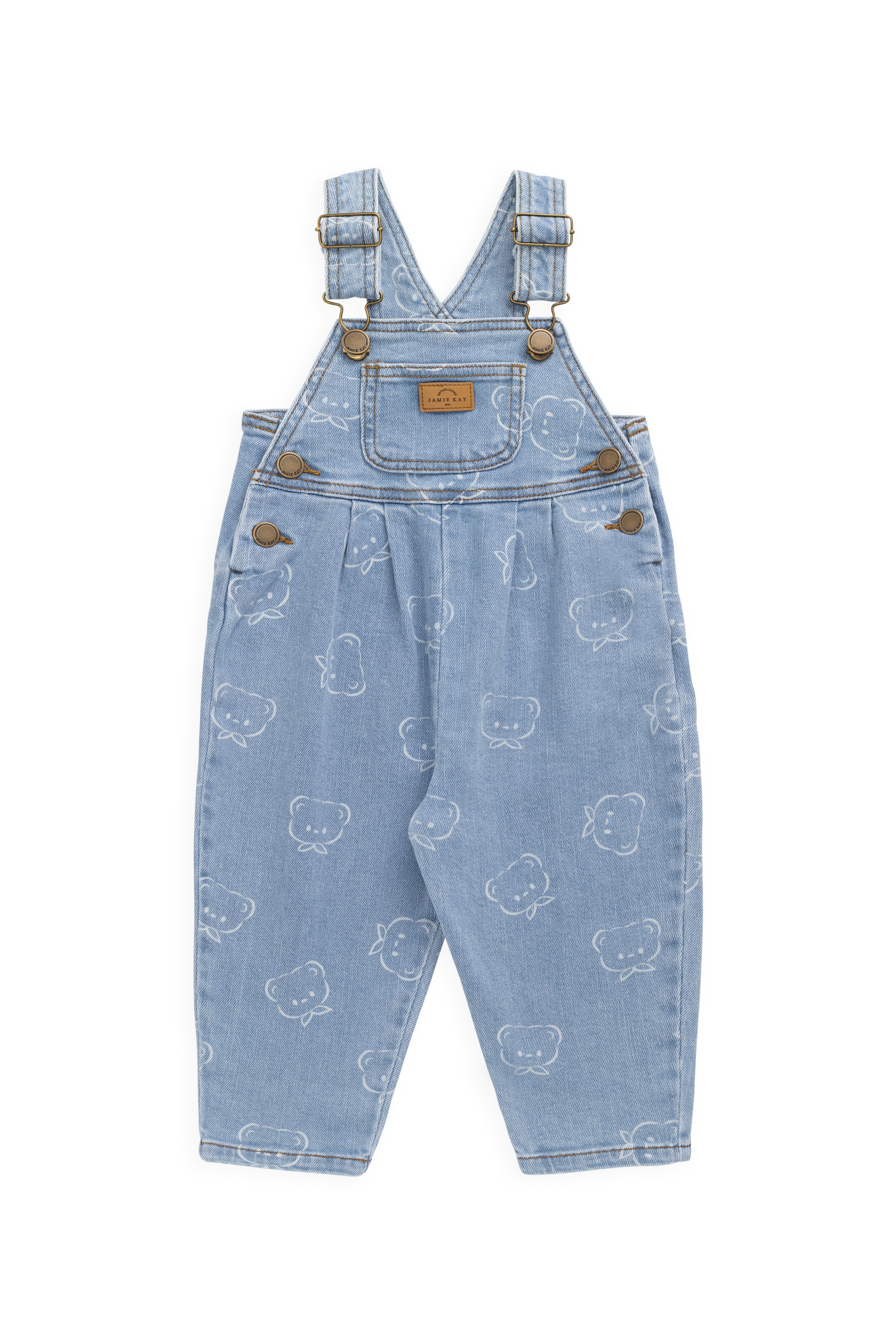 Salopette en jean bleu clair décontractée en coton imprimé Bowie avec bretelles réglables et poche bavette pour enfants de 6 mois à 6 ans