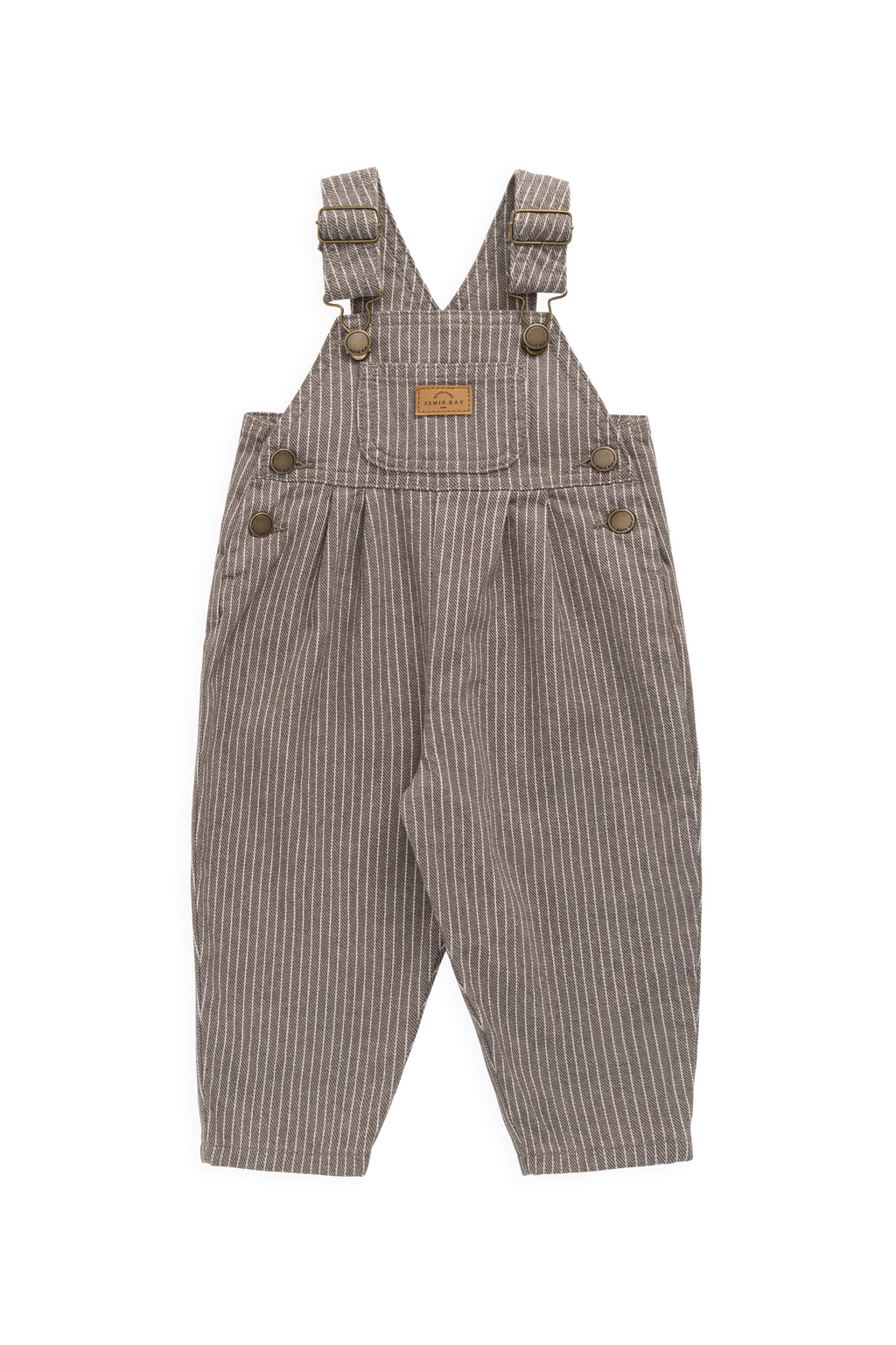 Salopette enfant vintage en coton-élasthanne marron tapioca à fines rayures avec bretelles réglables et poche bavette, 6 mois–6 ans
