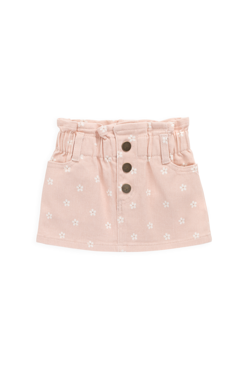 Jupe "Paperbag" en Coton-Élasthanne Imprimé Floral Rose Doux avec Détail Bouton pour Filles de 1 à 10 Ans