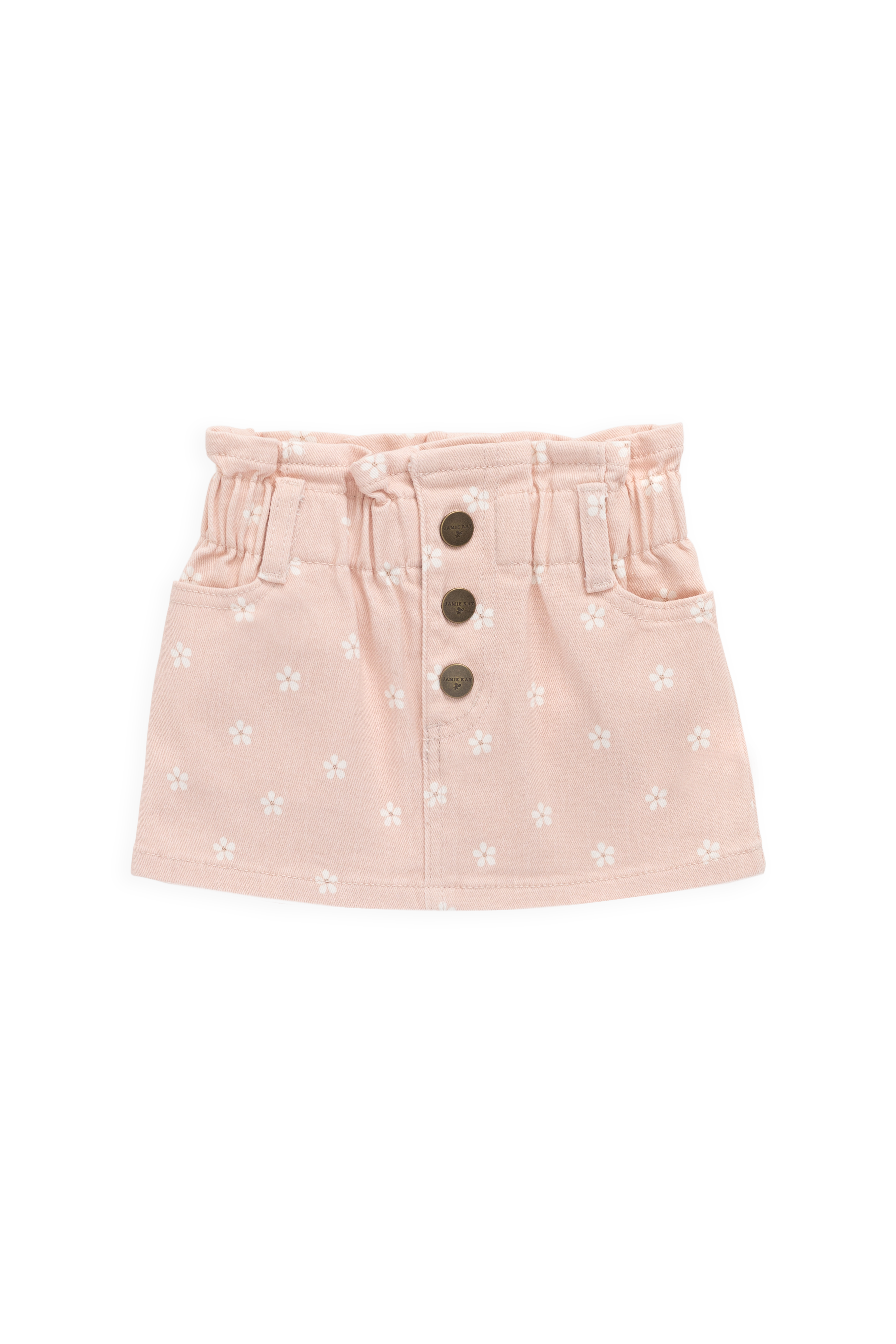 Jupe "Paperbag" en Coton-Élasthanne Imprimé Floral Rose Doux avec Détail Bouton pour Filles de 1 à 10 Ans