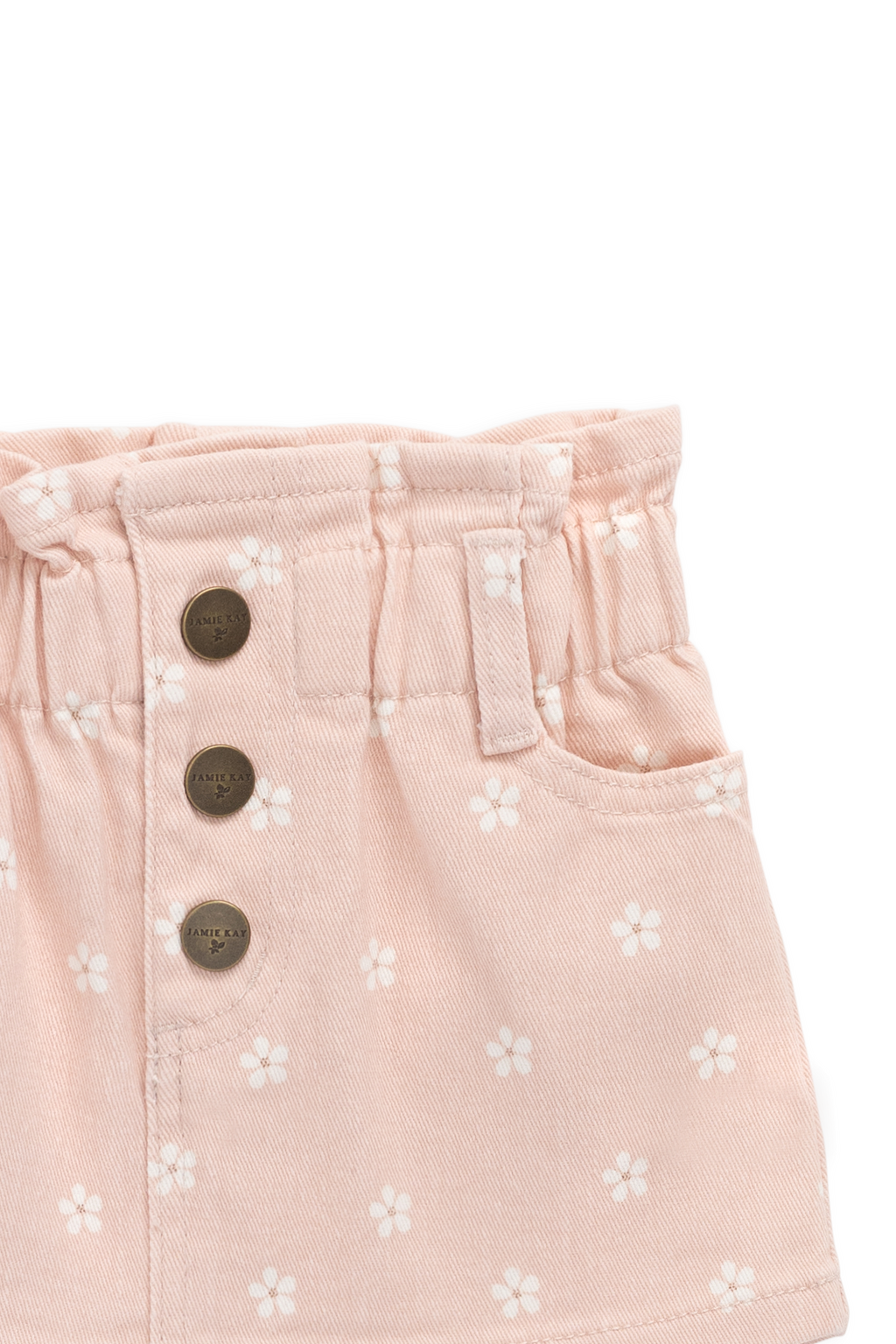 Jupe "Paperbag" en Coton-Élasthanne Imprimé Floral Rose Doux avec Détail Bouton pour Filles de 1 à 10 Ans