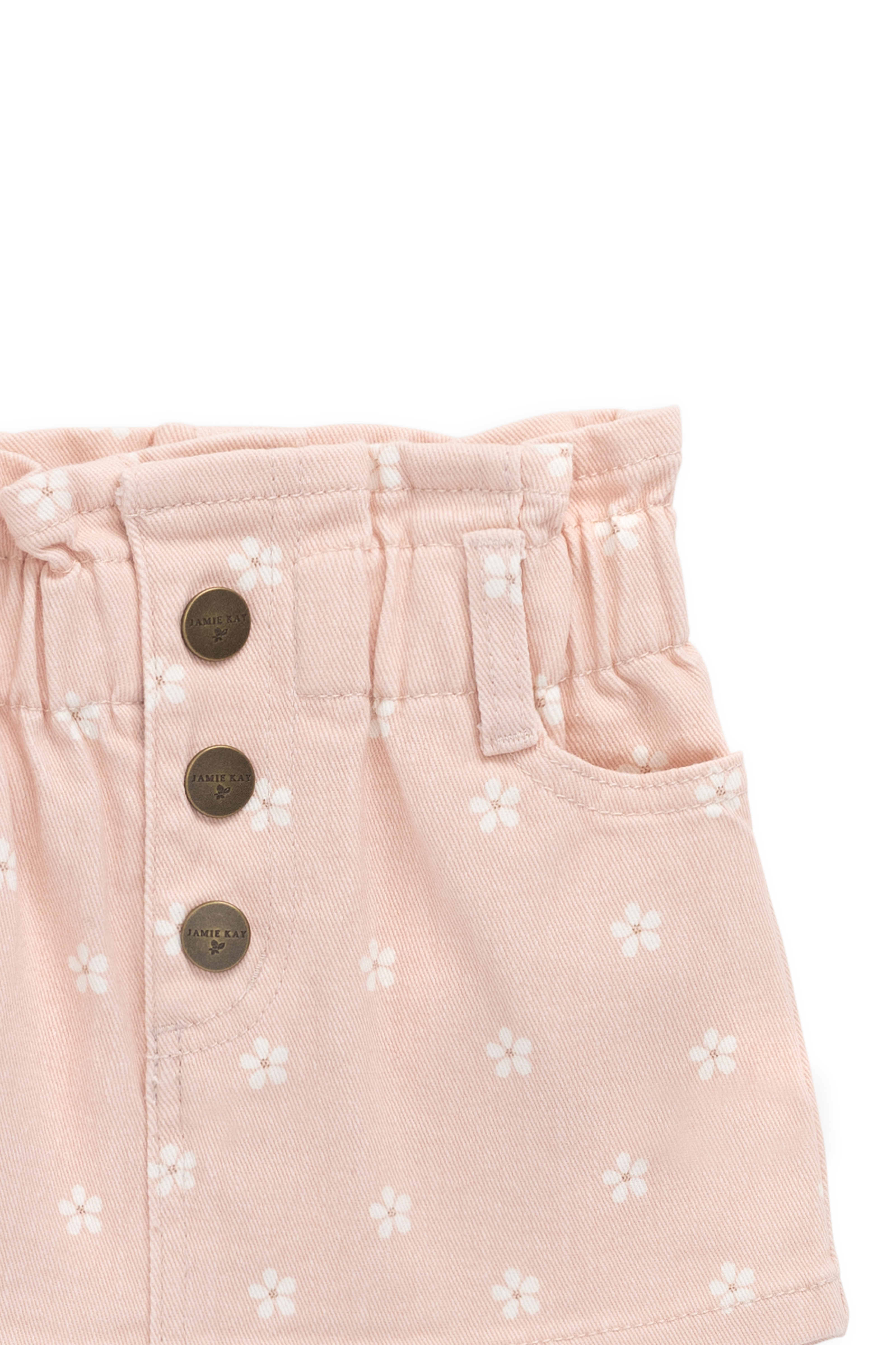 Jupe "Paperbag" en Coton-Élasthanne Imprimé Floral Rose Doux avec Détail Bouton pour Filles de 1 à 10 Ans