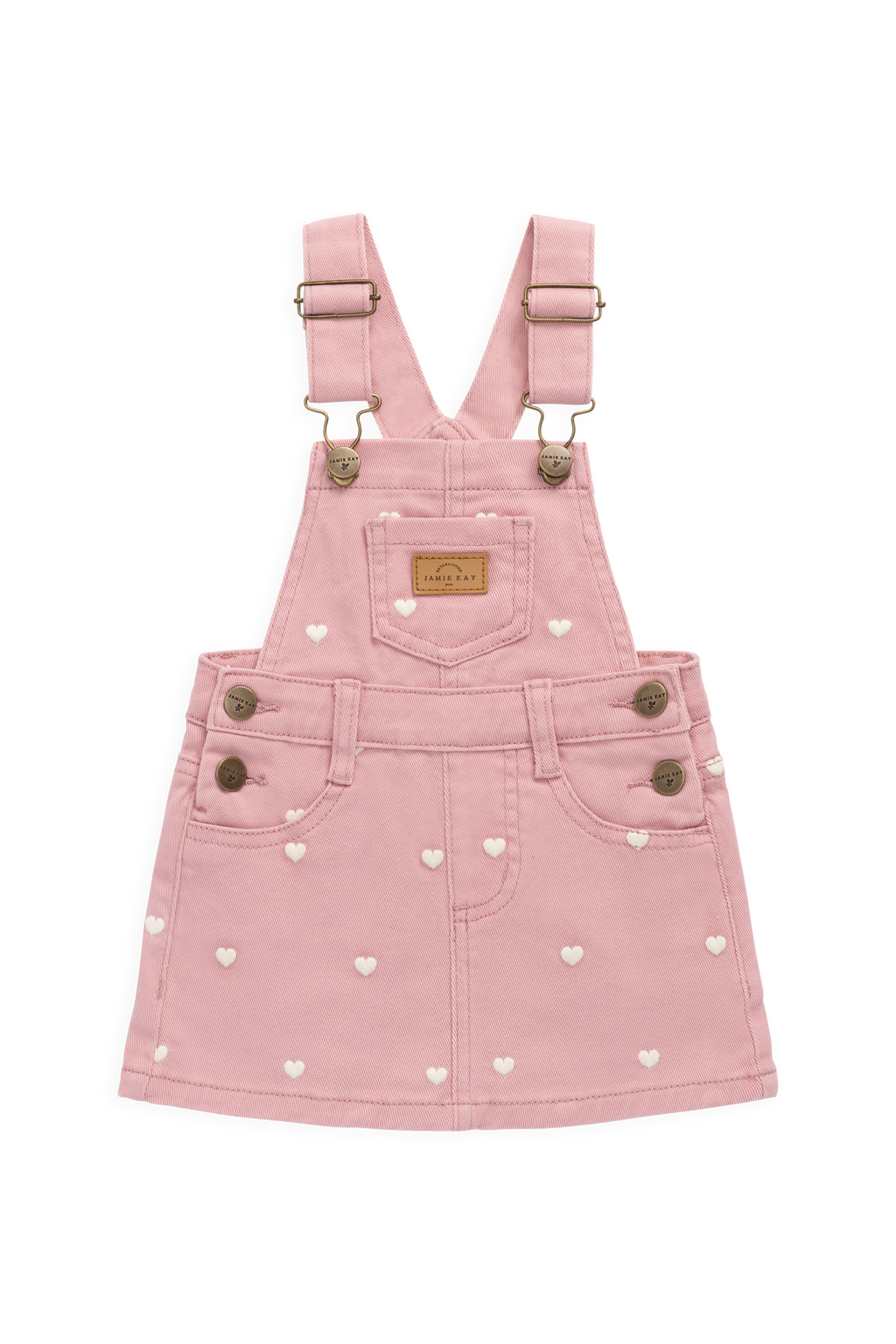 Robe salopette classique en coton-élasthanne à imprimé cœurs roses avec bretelles réglables pour filles 6M-8Y