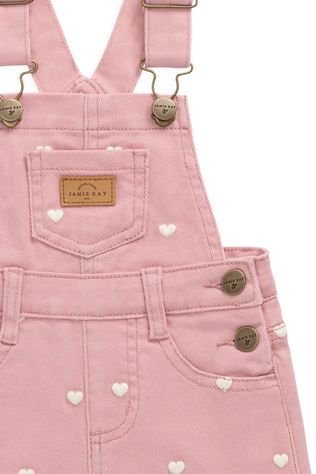 Robe salopette classique en coton-élasthanne à imprimé cœurs roses avec bretelles réglables pour filles 6M-8Y