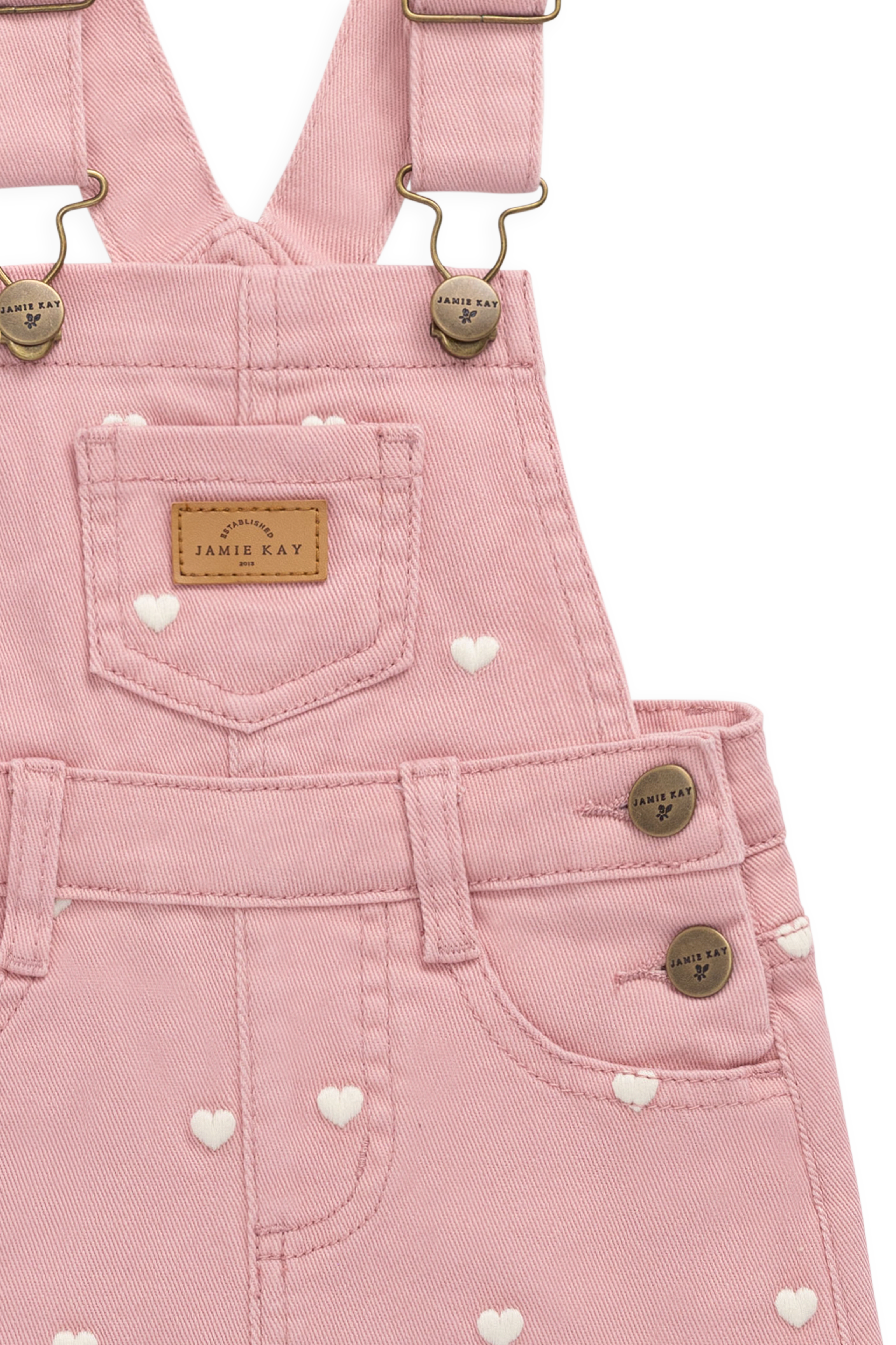 Robe salopette classique en coton-élasthanne à imprimé cœurs roses avec bretelles réglables pour filles 6M-8Y