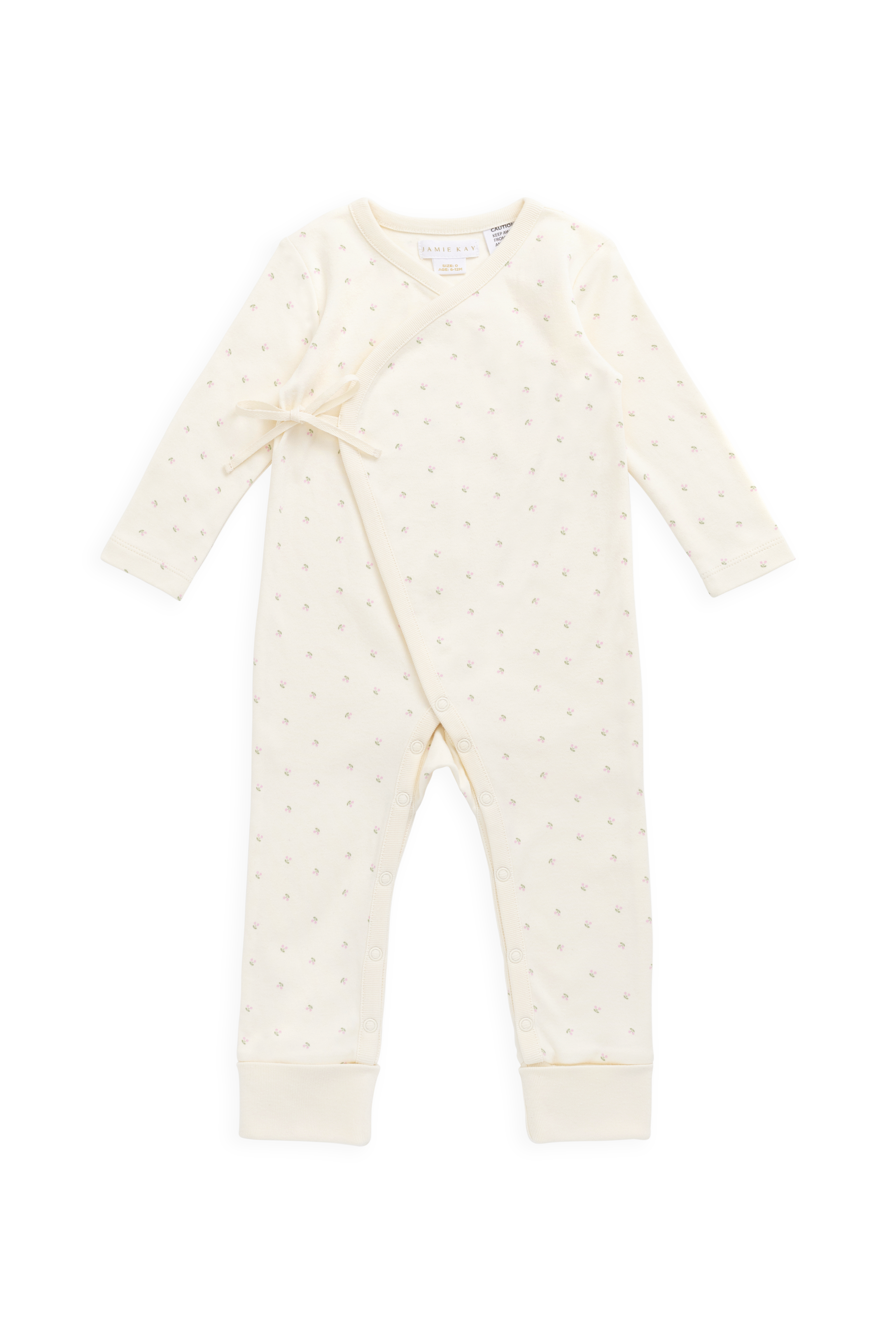 Combinaison Crème Délicate Imprimé Cerises 100% Coton Biologique à Fermeture Latérale par Boutons Pression pour un Change Facile Naissance–2 Ans