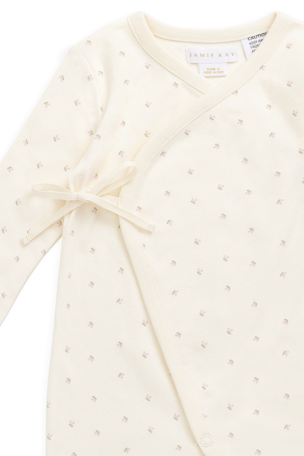 Combinaison Crème Délicate Imprimé Cerises 100% Coton Biologique à Fermeture Latérale par Boutons Pression pour un Change Facile Naissance–2 Ans
