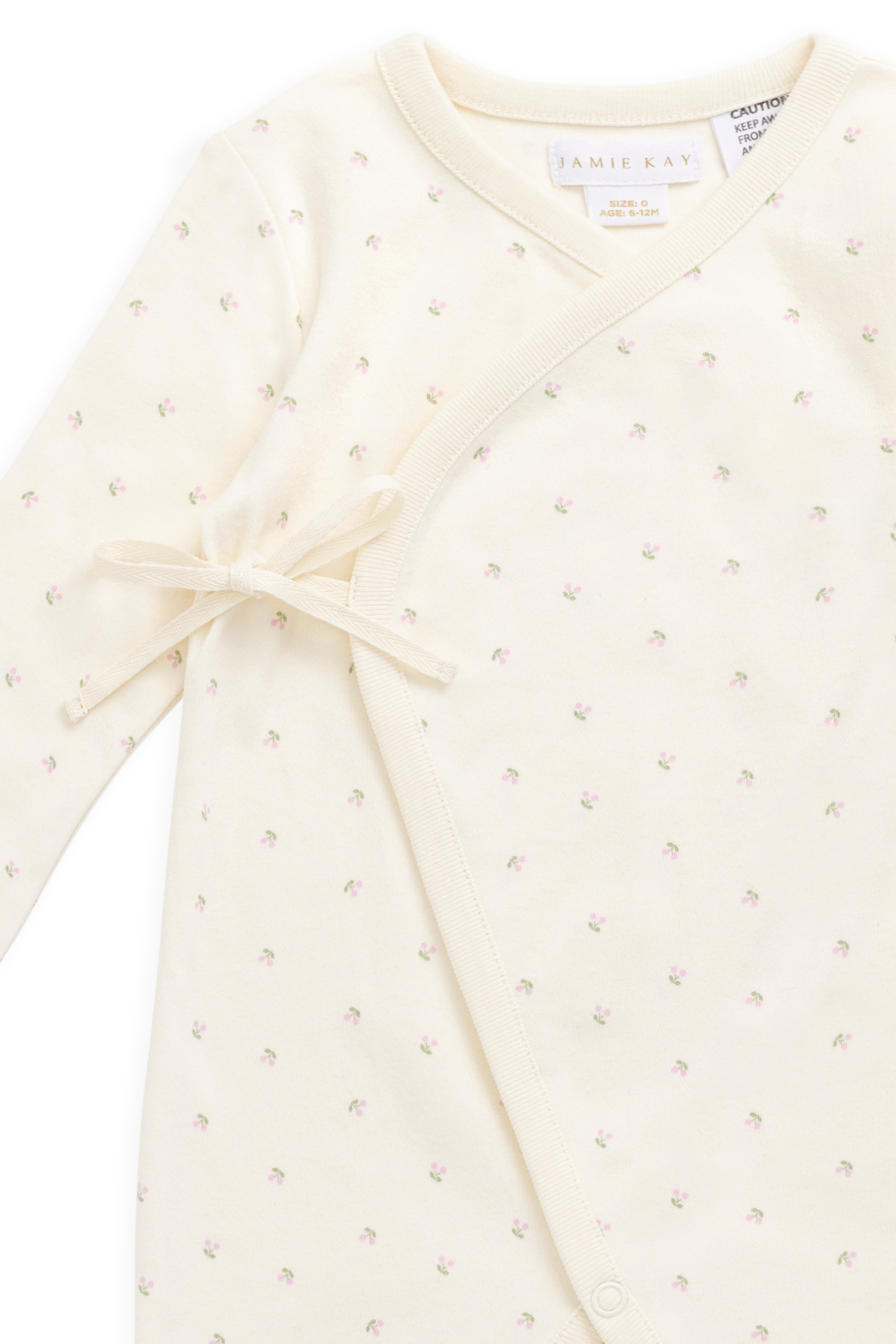 Combinaison Crème Délicate Imprimé Cerises 100% Coton Biologique à Fermeture Latérale par Boutons Pression pour un Change Facile Naissance–2 Ans