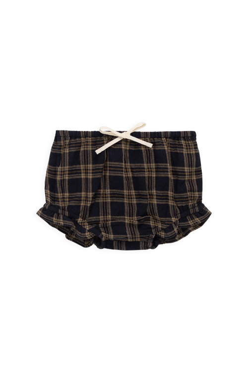 Bloomer à volants en coton biologique à carreaux classiques couleur Terre de sous-bois avec taille élastique pour bébés de 0 à 3 ans