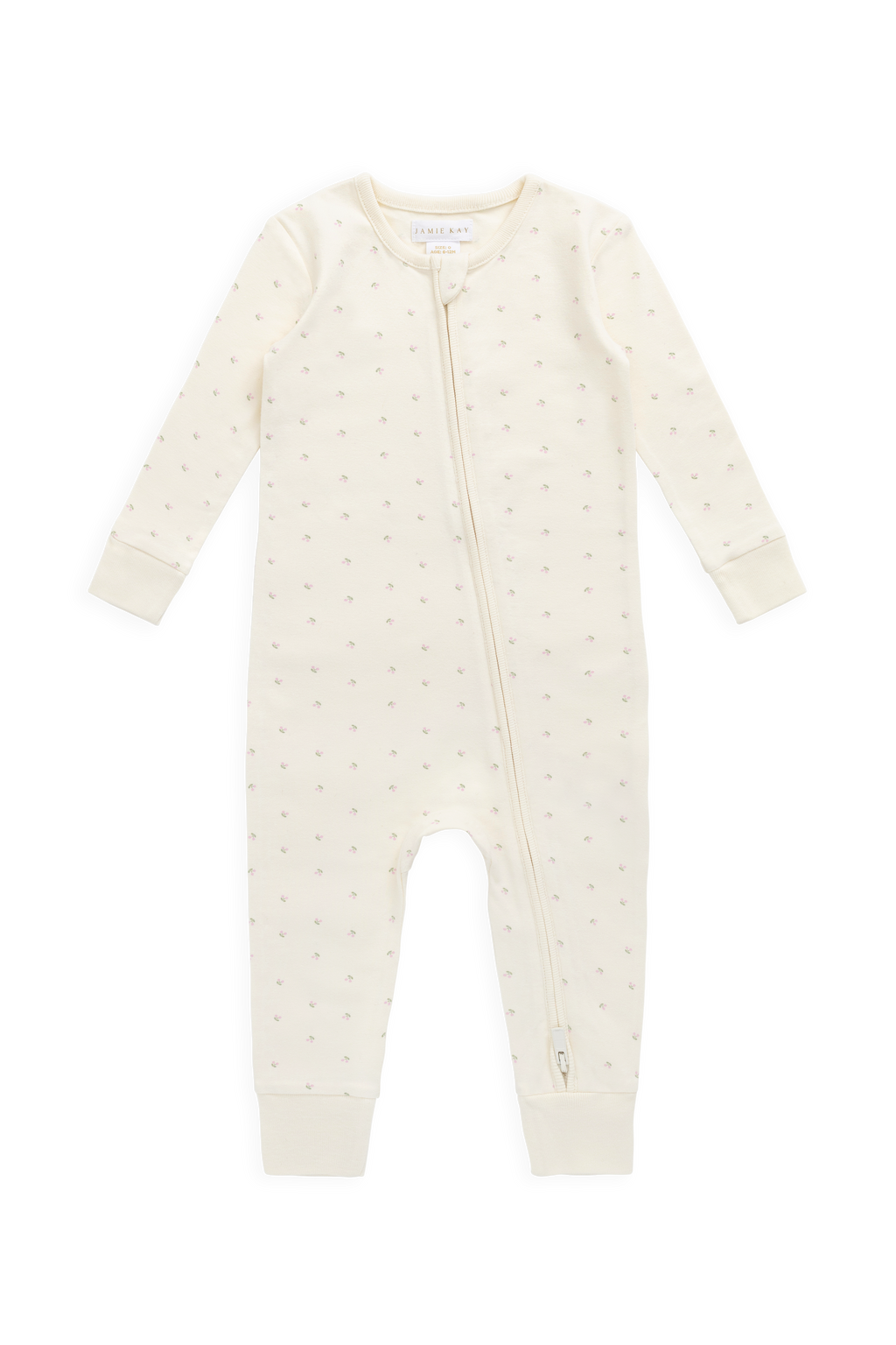 Combinaison en coton biologique à imprimé cerises Sweet Cream, avec fermeture éclair sur le devant et poignets côtelés, pour dormir et jouer, 0–3 ans