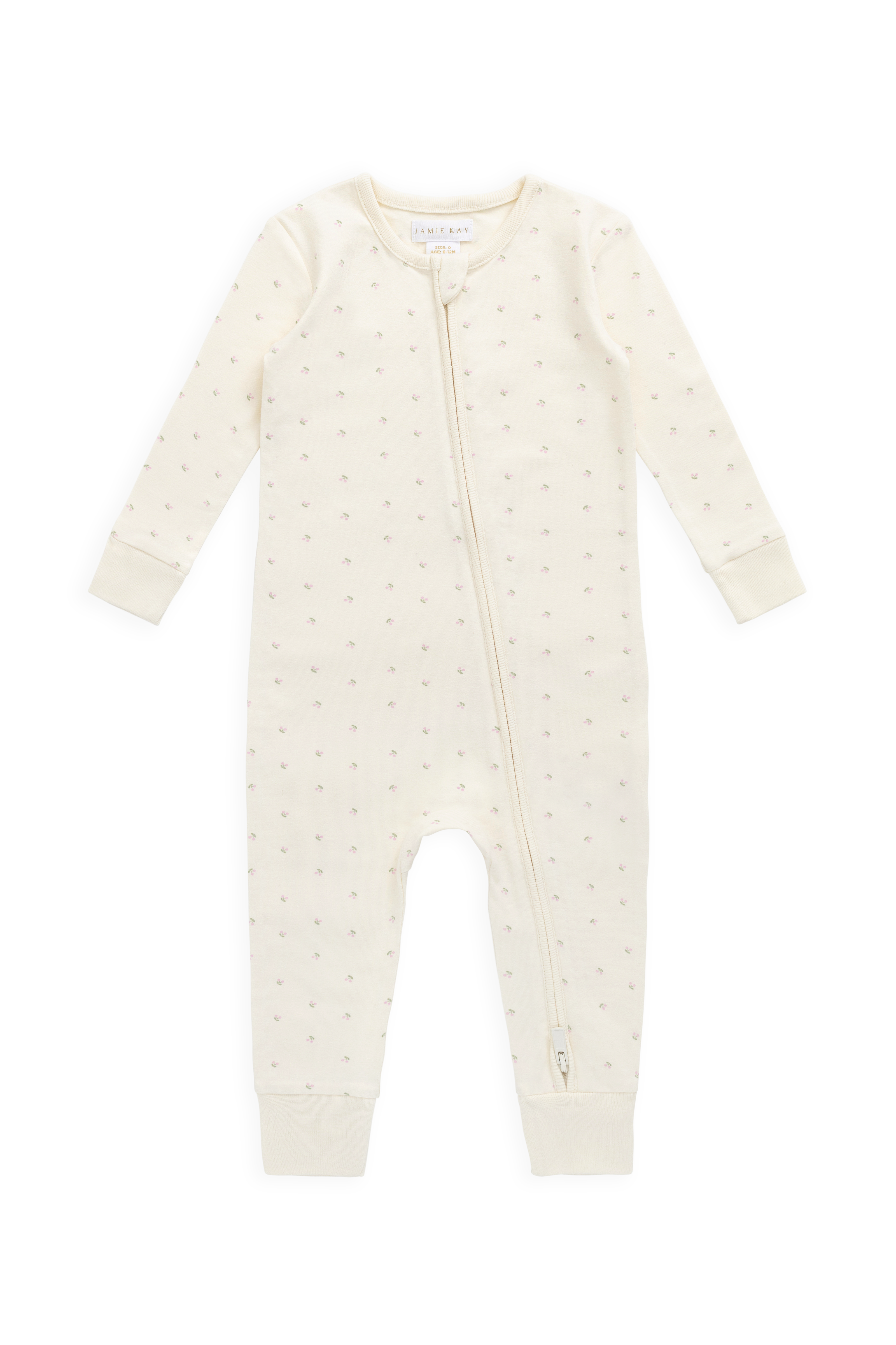Combinaison en coton biologique à imprimé cerises Sweet Cream, avec fermeture éclair sur le devant et poignets côtelés, pour dormir et jouer, 0–3 ans