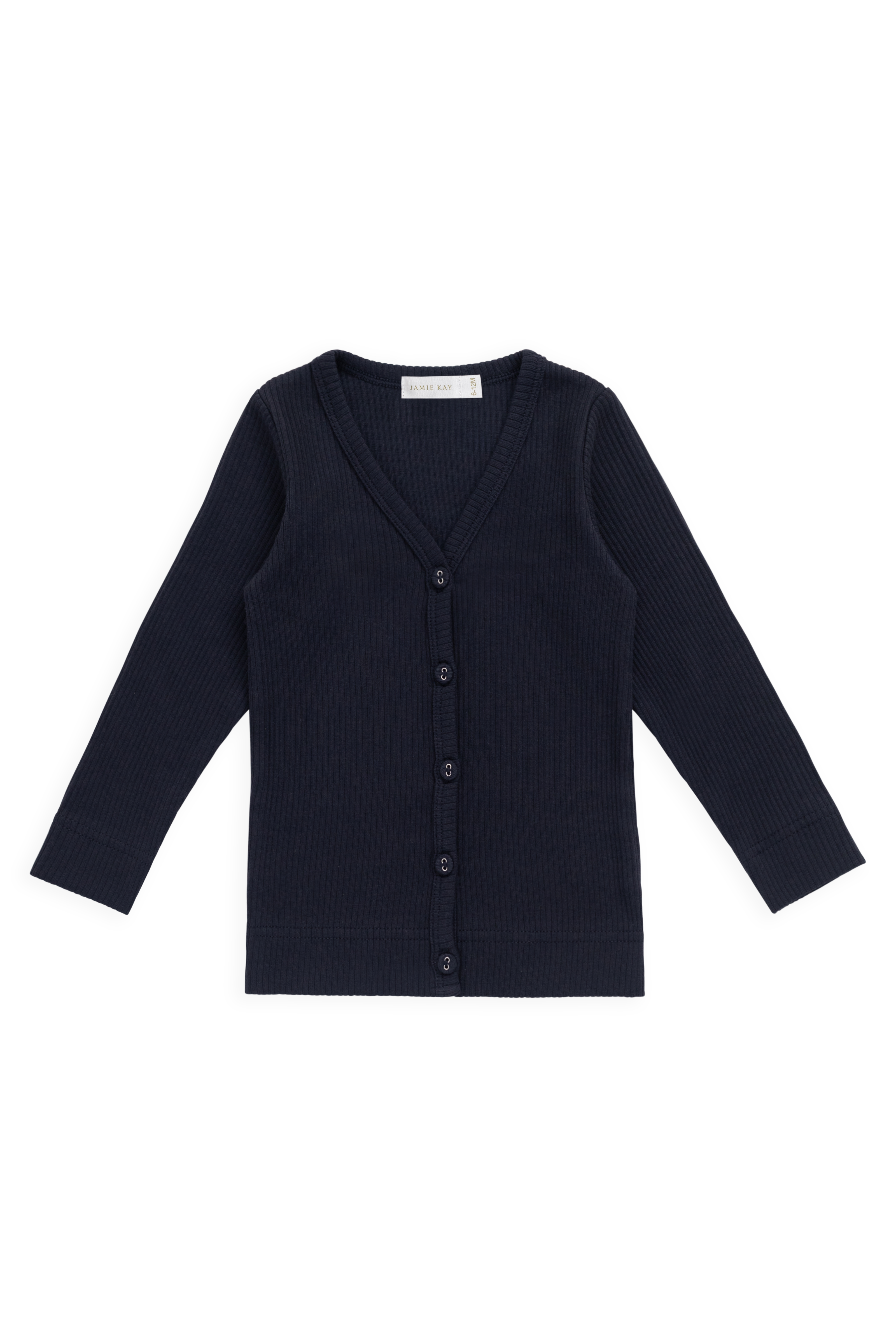 Gilet classique marine en maille côtelée de coton-modal biologique avec boutons pour superposition Filles 0M–10A