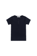 T-shirt Henley côtelé classique marine en coton modal biologique avec patte de boutonnage, pour usage quotidien 6M-10A