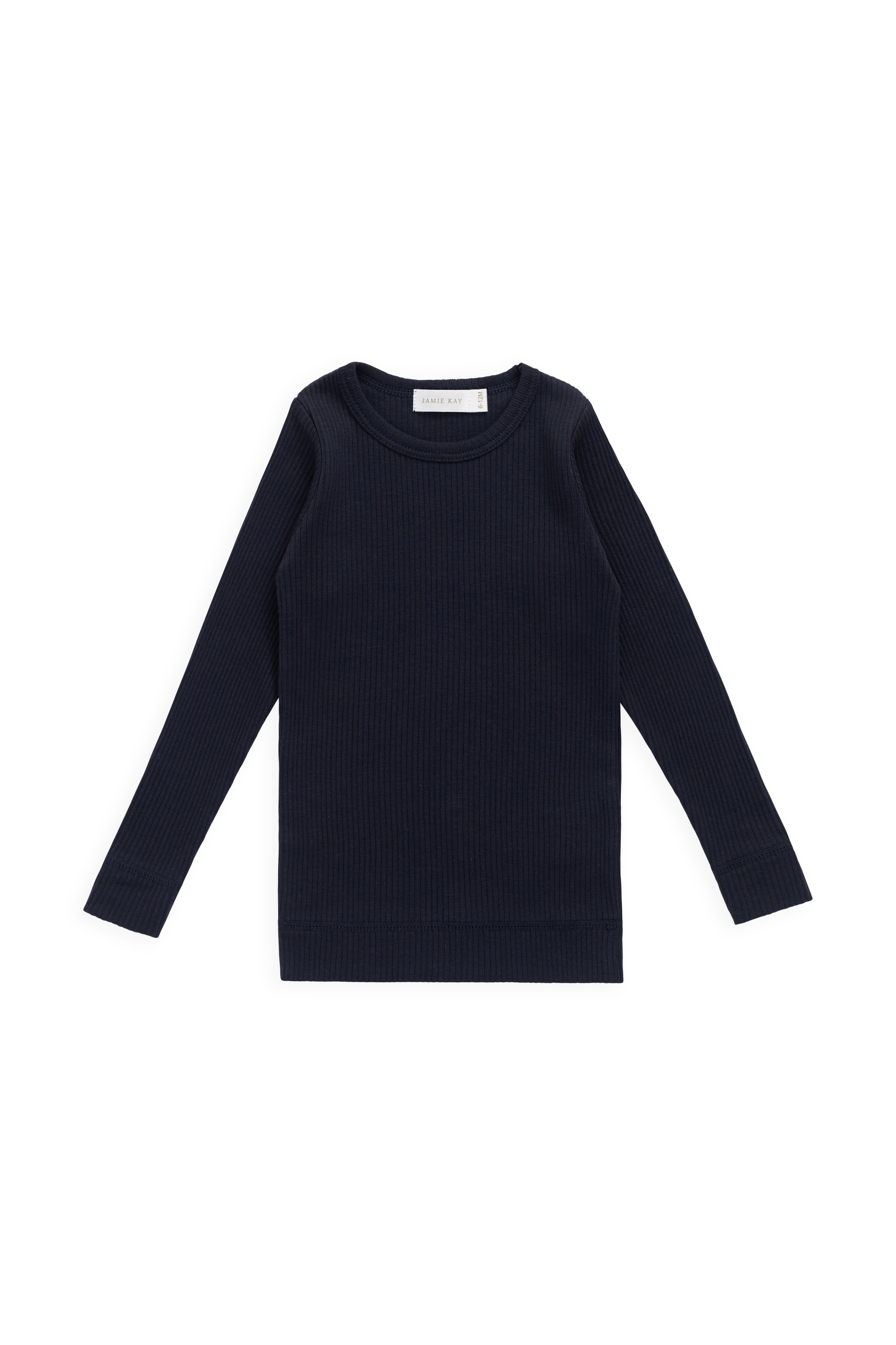 Haut classique en coton bio et modal côtelé bleu marine à manches longues et patte de boutonnage, pour superposer, du nouveau-né à 10 ans