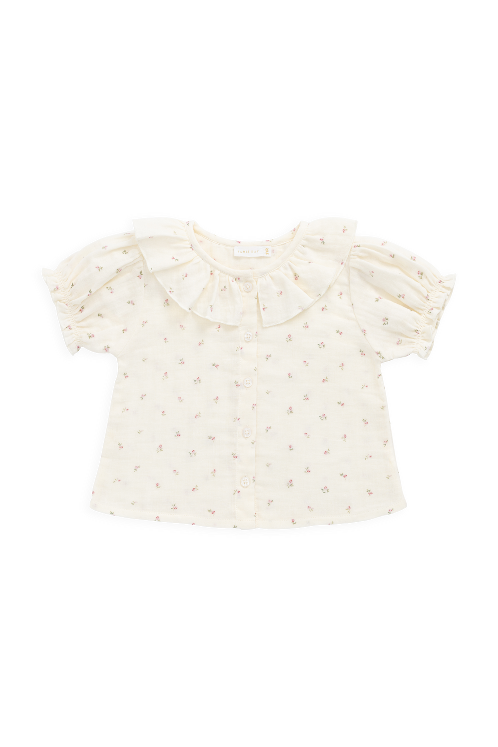 Haut en mousseline de coton biologique Vintage Willow Rose à col volanté et boutonnage sur le devant pour filles de 0 à 10 ans