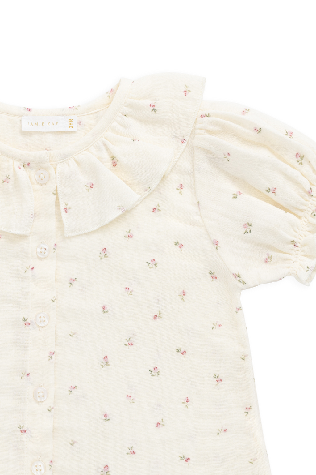 Haut en mousseline de coton biologique Vintage Willow Rose à col volanté et boutonnage sur le devant pour filles de 0 à 10 ans
