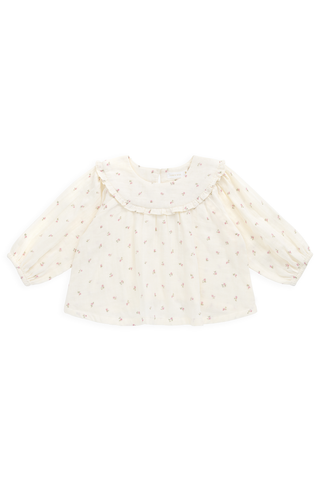 Chemisier en mousseline de coton biologique  à volants avec empiècement froncé et manches longues pour filles de 0 à 10 ans
