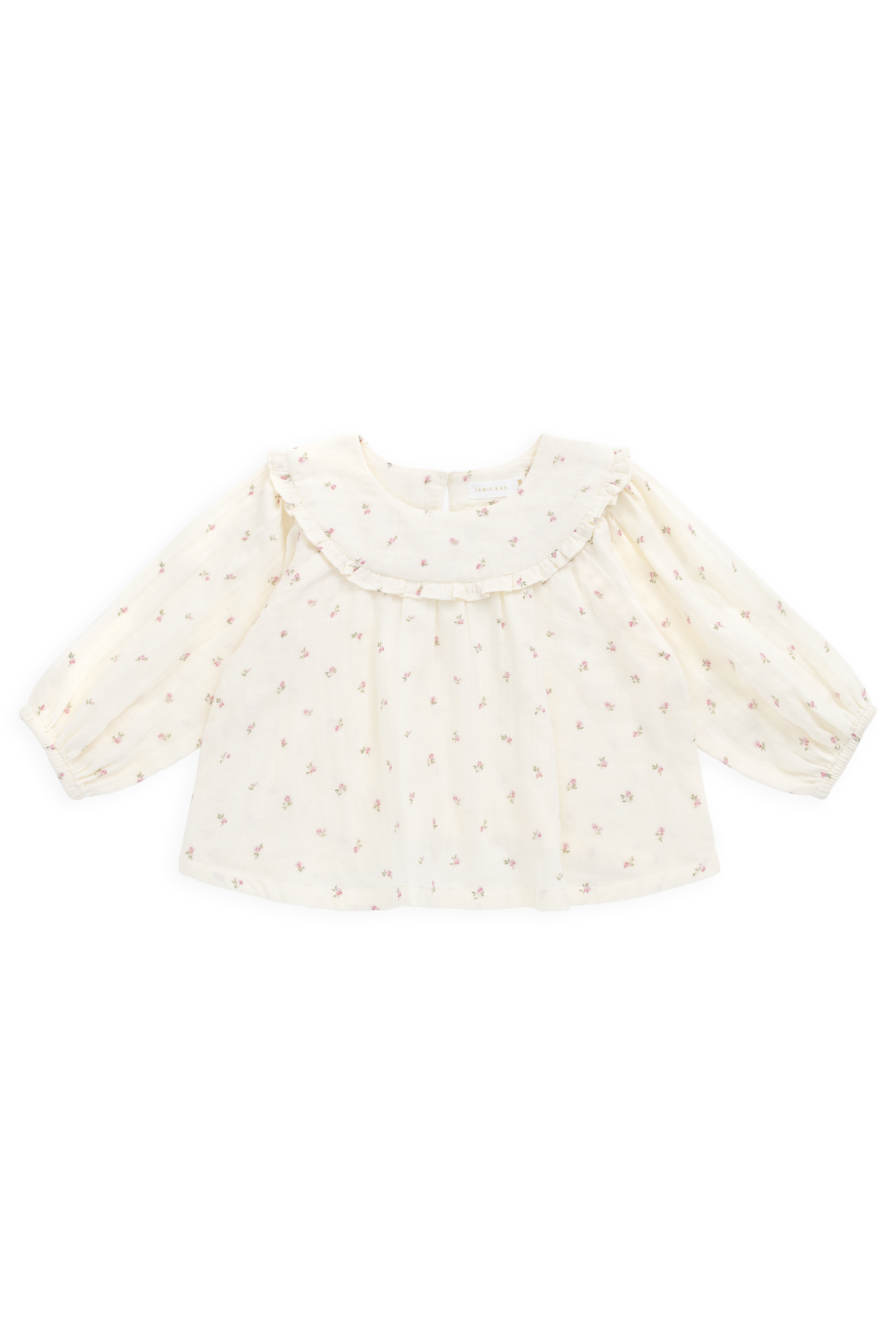 Chemisier en mousseline de coton biologique Vintage Willow Rose à volants avec empiècement froncé et manches longues pour filles de 0 à 10 ans
