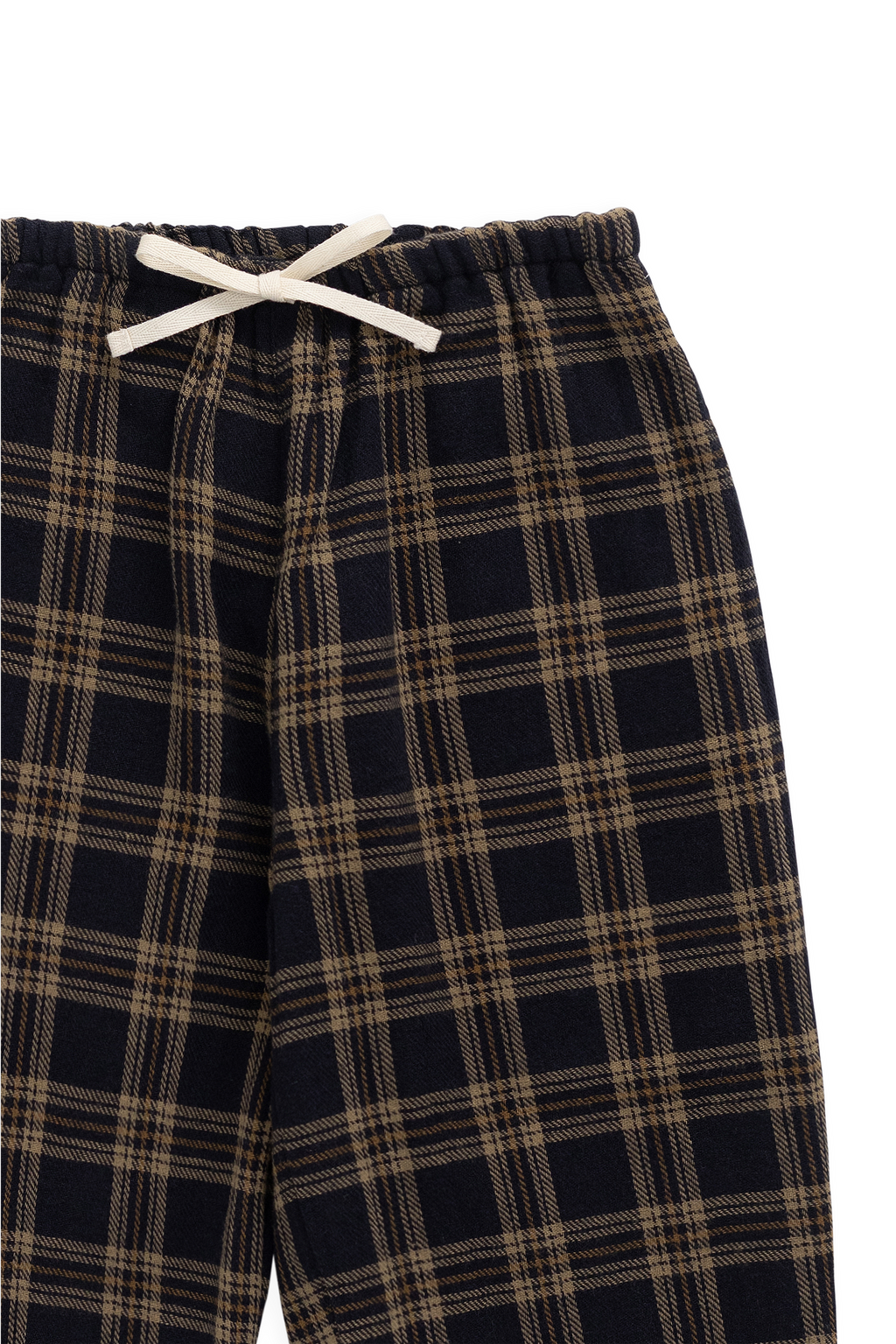 Pantalon décontracté en coton biologique à carreaux classiques couleur terre, avec lien décoratif à la taille, pour enfants de 6 mois à 8 ans