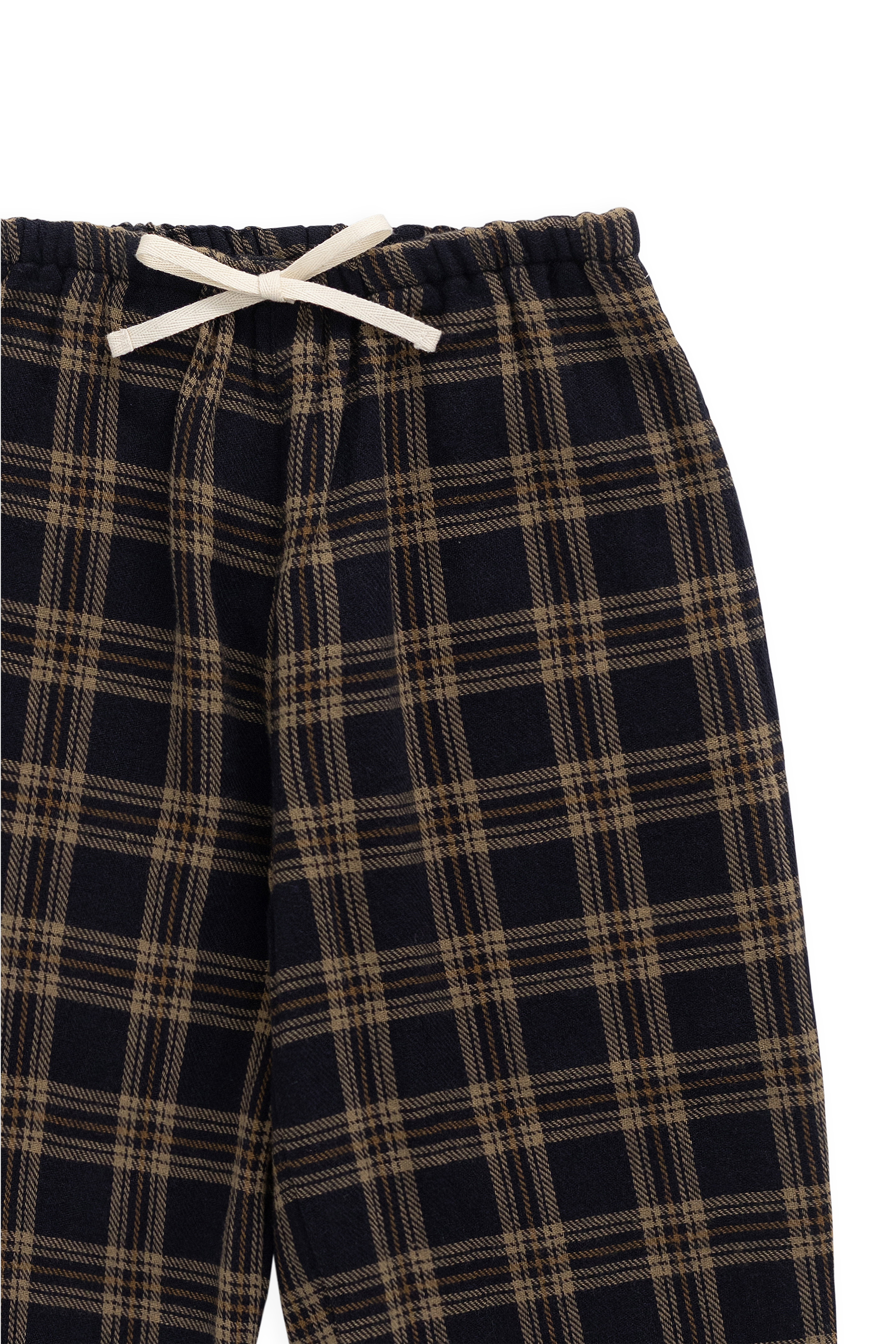 Pantalon décontracté en coton biologique à carreaux classiques couleur terre, avec lien décoratif à la taille, pour enfants de 6 mois à 8 ans