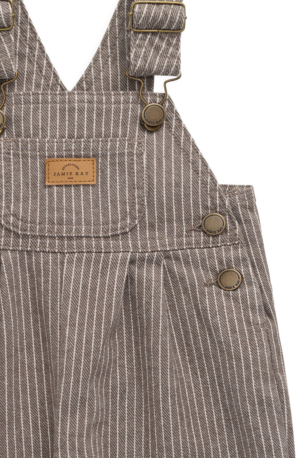 Salopette enfant vintage en coton-élasthanne marron tapioca à fines rayures avec bretelles réglables et poche bavette, 6 mois–6 ans