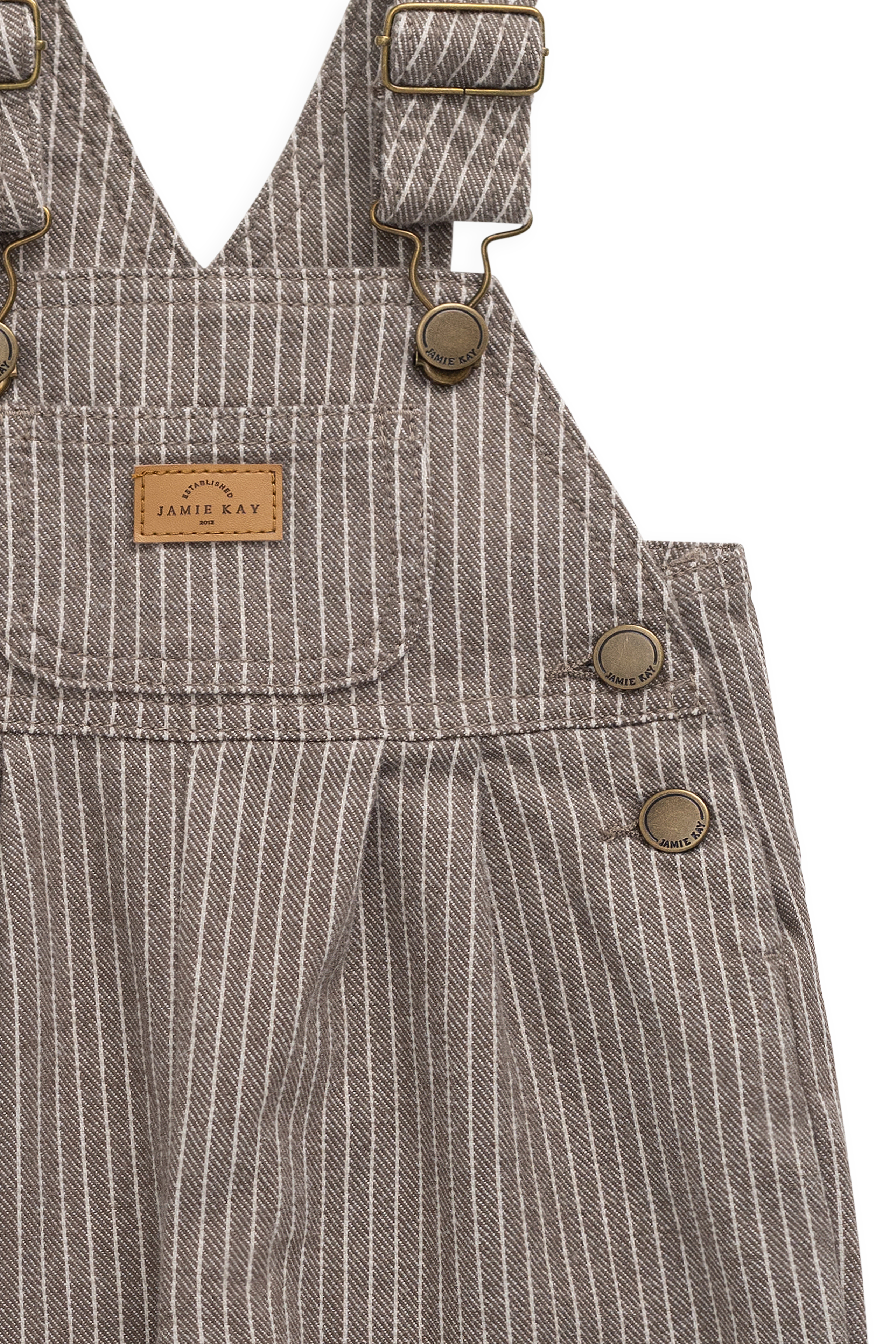 Salopette enfant vintage en coton-élasthanne marron tapioca à fines rayures avec bretelles réglables et poche bavette, 6 mois–6 ans