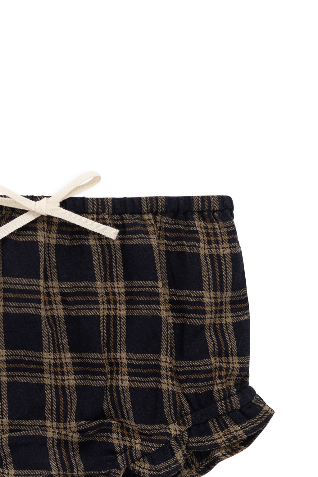 Bloomer à volants en coton biologique à carreaux classiques couleur Terre de sous-bois avec taille élastique pour bébés de 0 à 3 ans