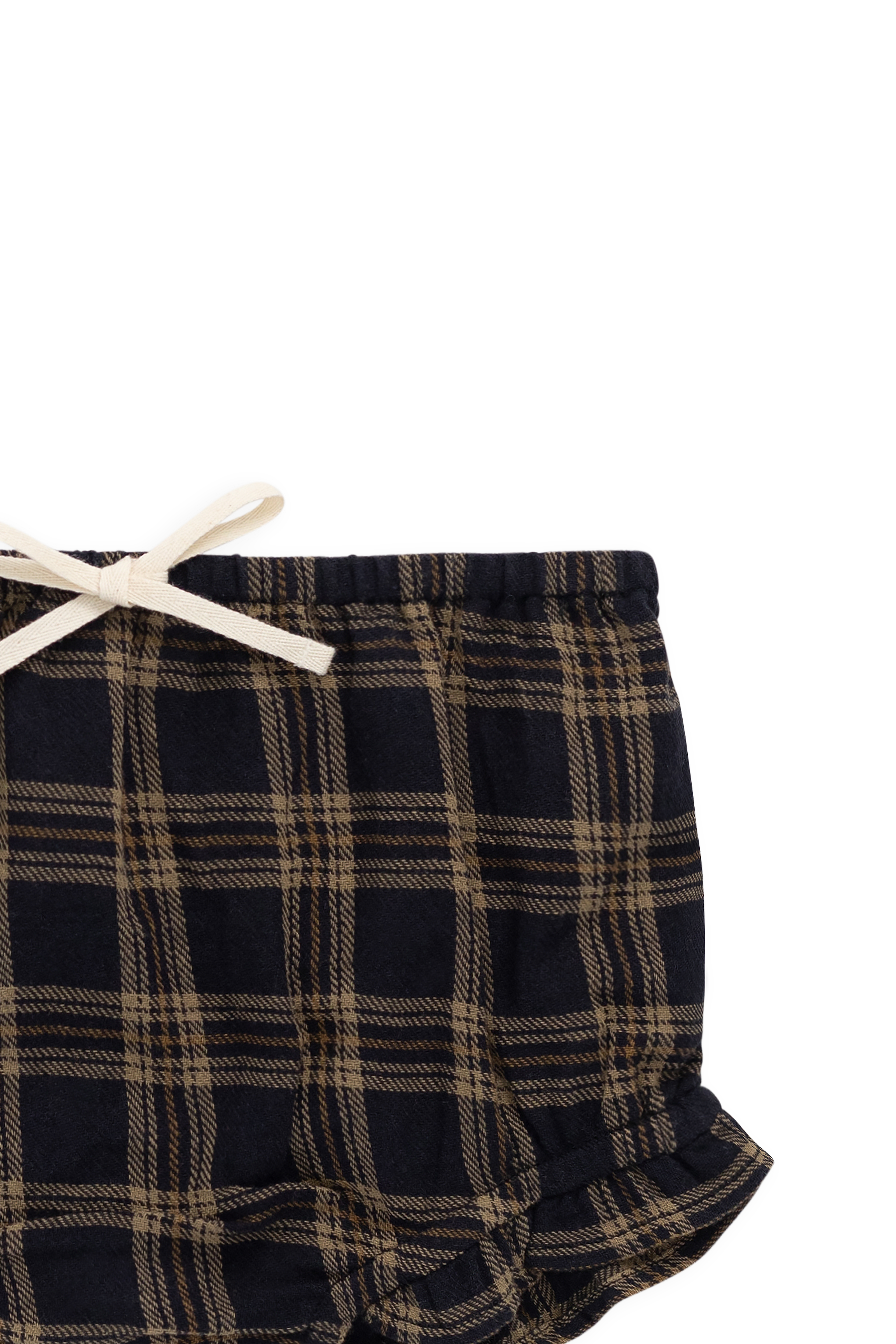 Bloomer à volants en coton biologique à carreaux classiques couleur Terre de sous-bois avec taille élastique pour bébés de 0 à 3 ans
