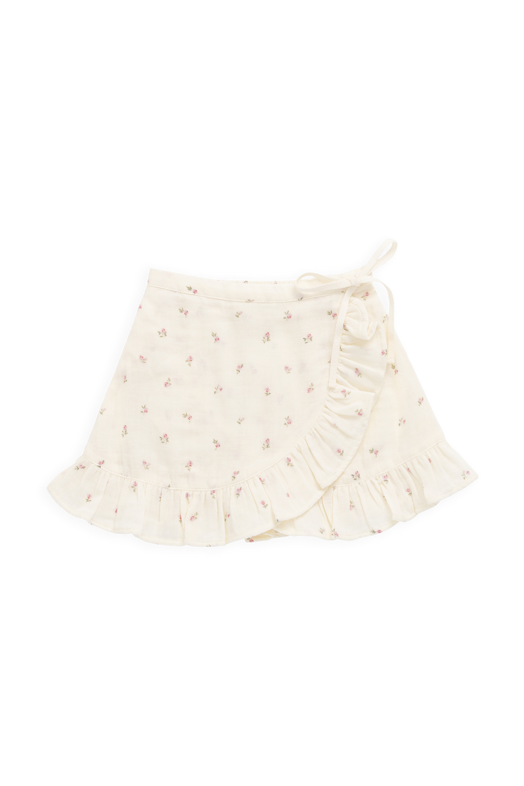 Jupe cache-cœur en mousseline de coton biologique  avec ourlet à volants et nœud latéral pour filles de 1 à 10 ans