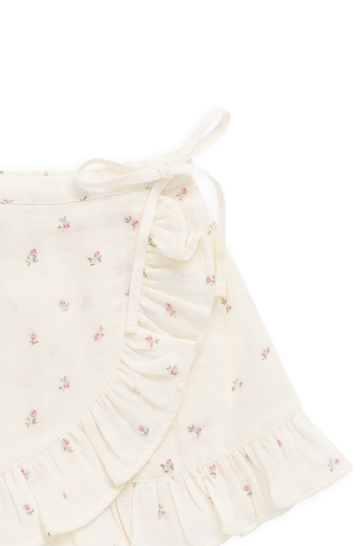 Jupe cache-cœur en mousseline de coton biologique  avec ourlet à volants et nœud latéral pour filles de 1 à 10 ans