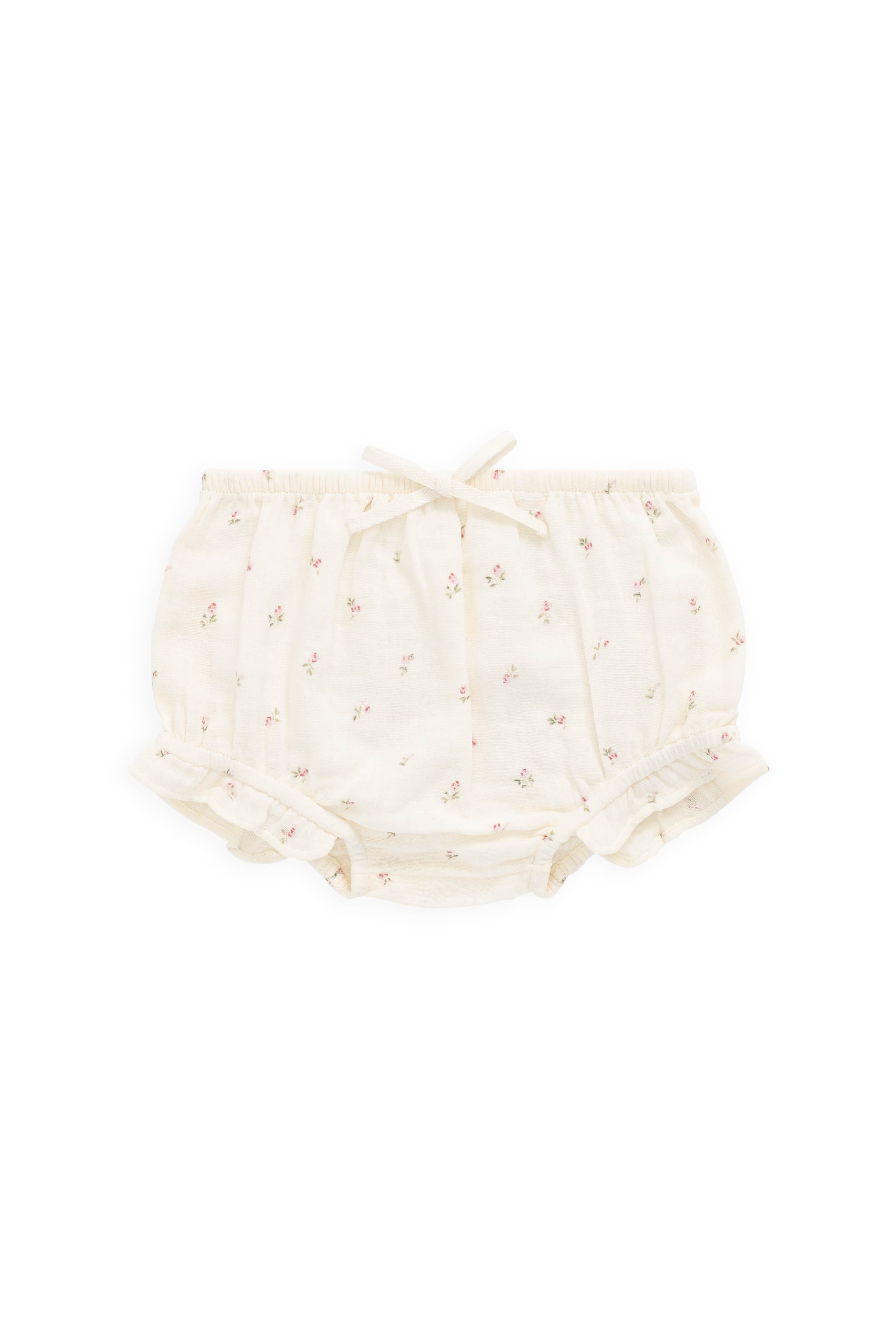 Bloomer en mousseline de coton biologique motif floral vintage Willow Rose avec bords volantés et taille élastiquée, pour bébés de 0 à 3 ans