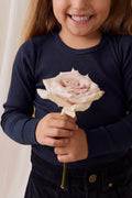 Haut classique en coton bio et modal côtelé bleu marine à manches longues et patte de boutonnage, pour superposer, du nouveau-né à 10 ans